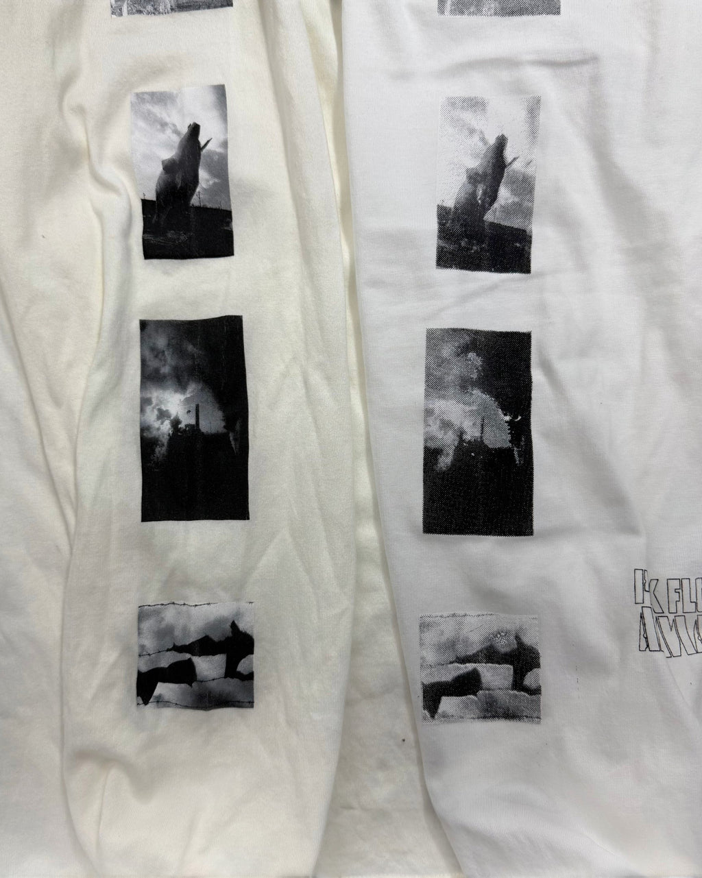 Vicious Archive Tag Longsleeve aus weißer Baumwolle mit grafischem Schwarz-Weiß-Fotoprint auf Ärmel und Vorderseite