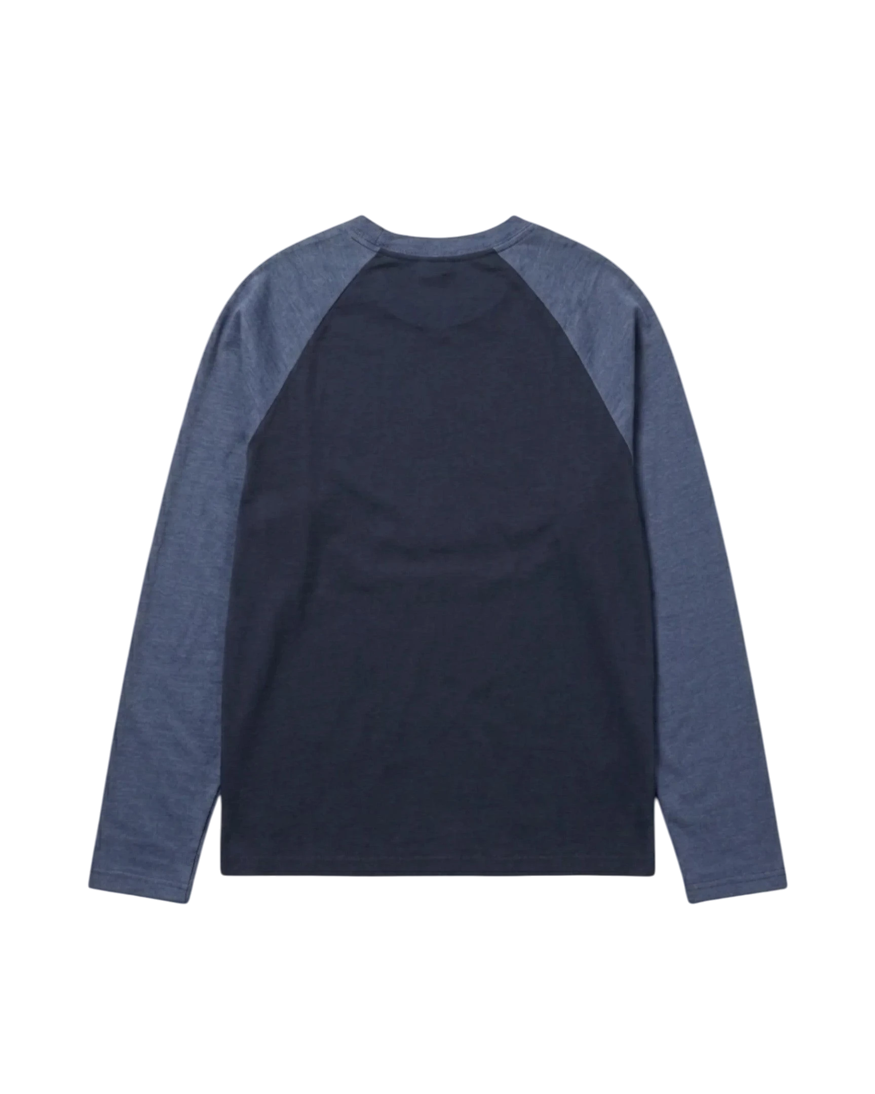 Vicious Betsy raglan long-sleeve shirt in navy and grey cotton with a crew neck and relaxed unisex fit