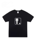 Vicious black short-sleeved cotton t-shirt featuring a white graphic of a headless figure in a square frame.