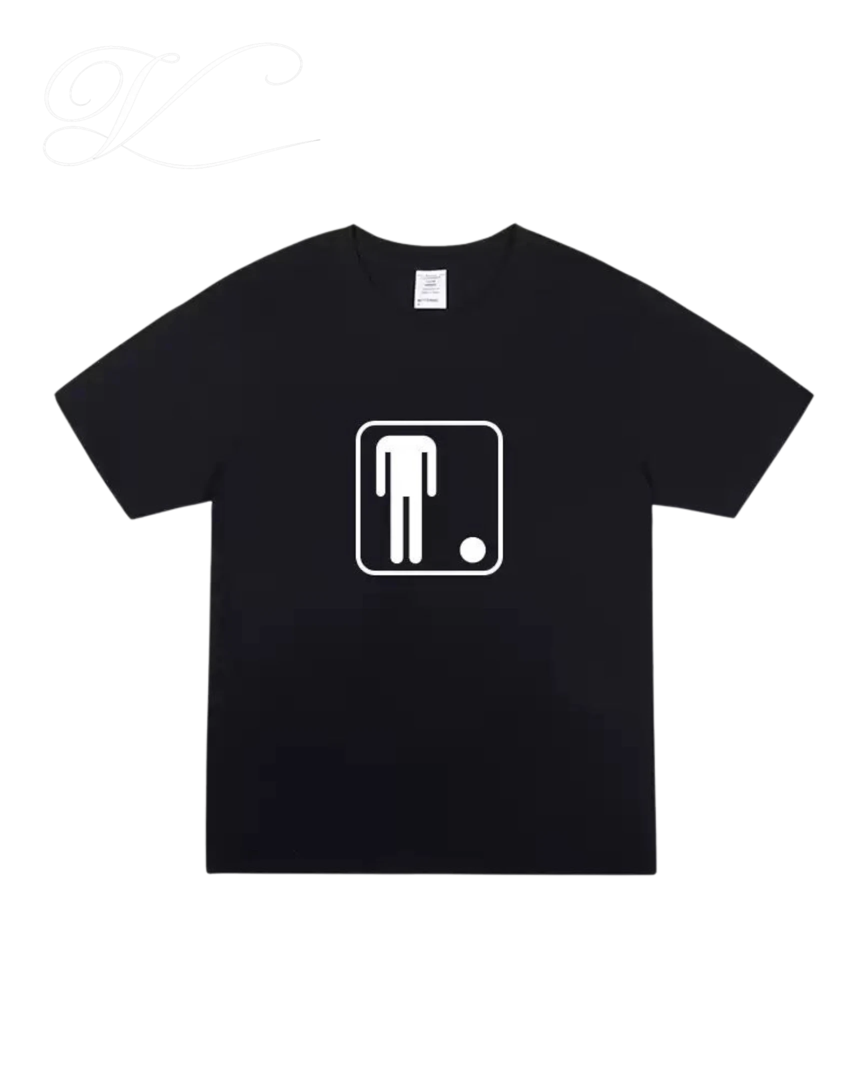 Vicious black short-sleeved cotton t-shirt featuring a white graphic of a headless figure in a square frame.