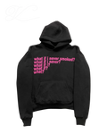 Vicious heavyweight black hooded sweatshirt with pink text graphic reading what if i never smoked on the chest