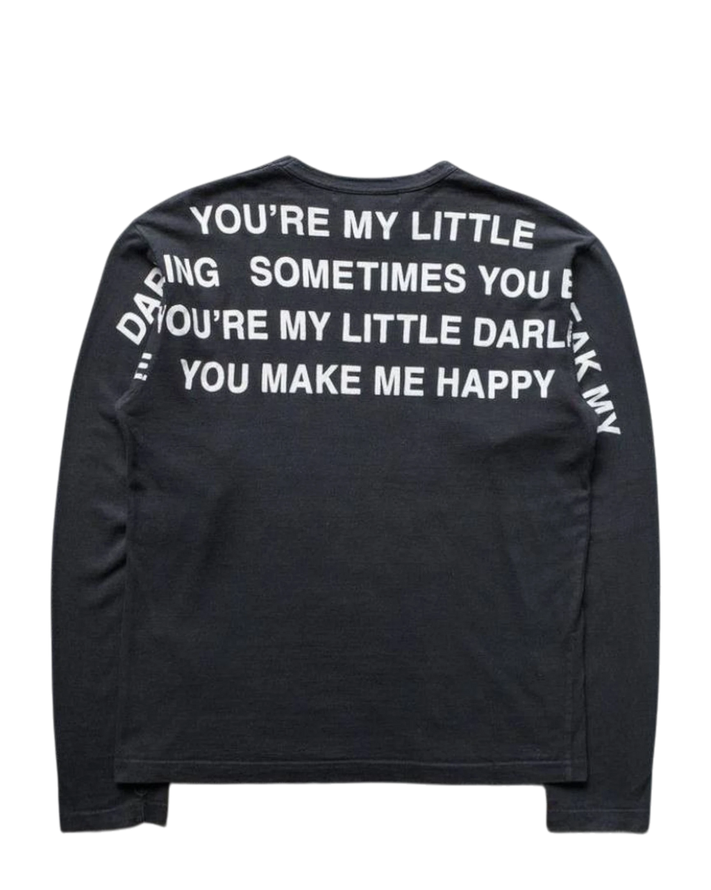 Vicious black long-sleeved T-shirt with white hip-hop style letter slogans printed on the back