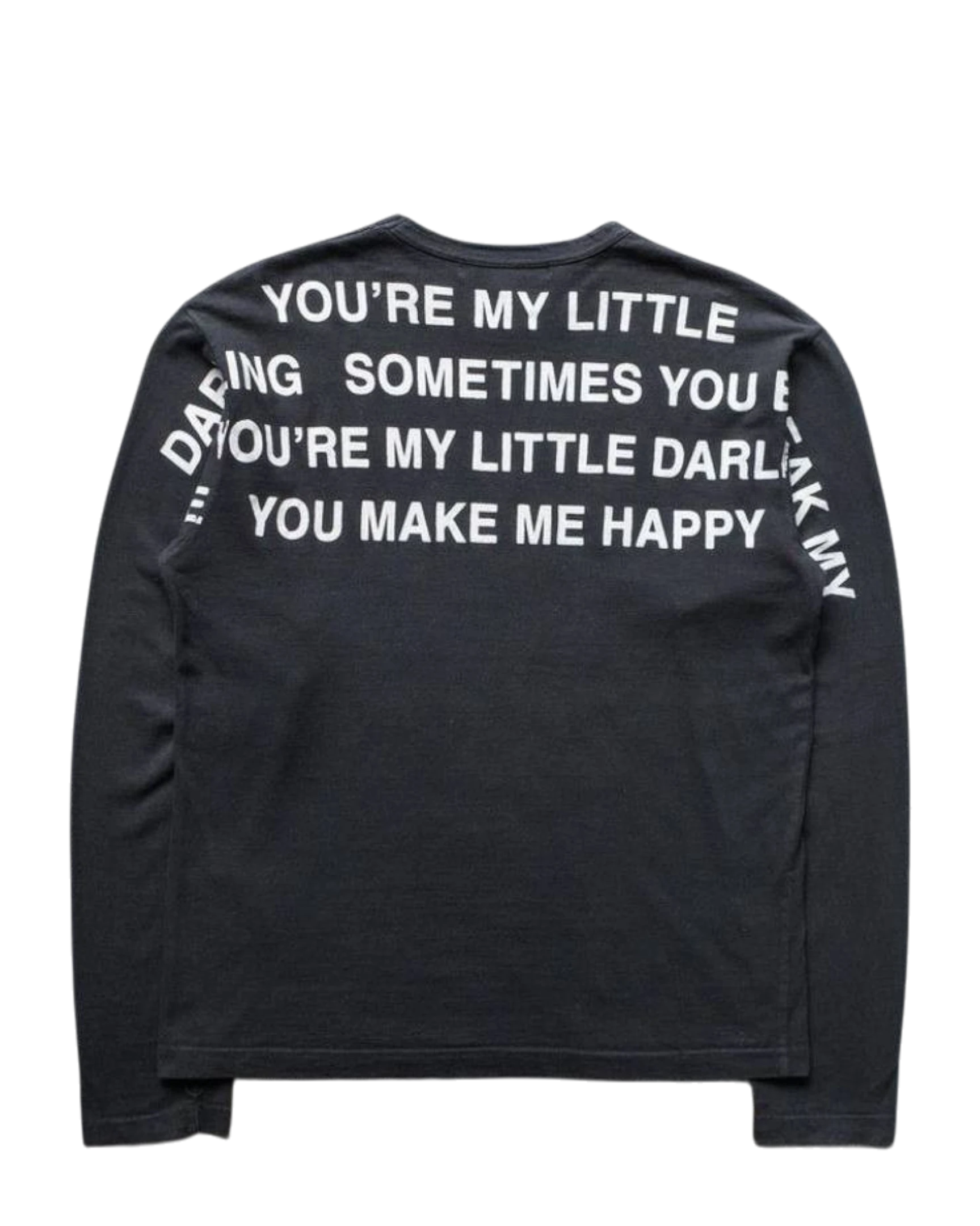 Vicious black long-sleeved T-shirt with white hip-hop style letter slogans printed on the back