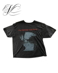 Vicious Bloody Valentine cotton t-shirt in washed black with red text and grey eye graphic print.