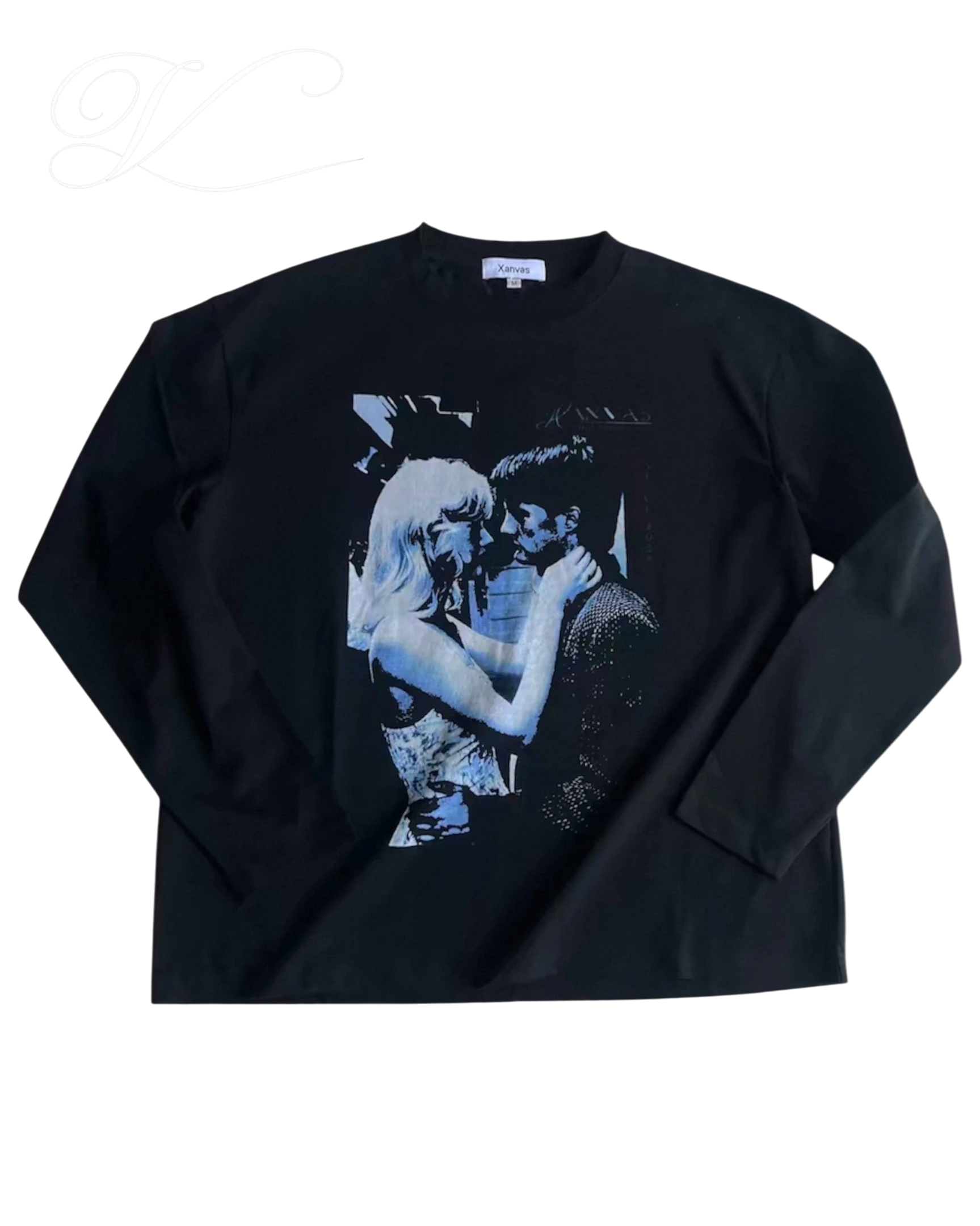 Vicious Blue Kiss long-sleeve shirt in black Sorona blend fabric with a white Blue Velvet inspired graphic print.
