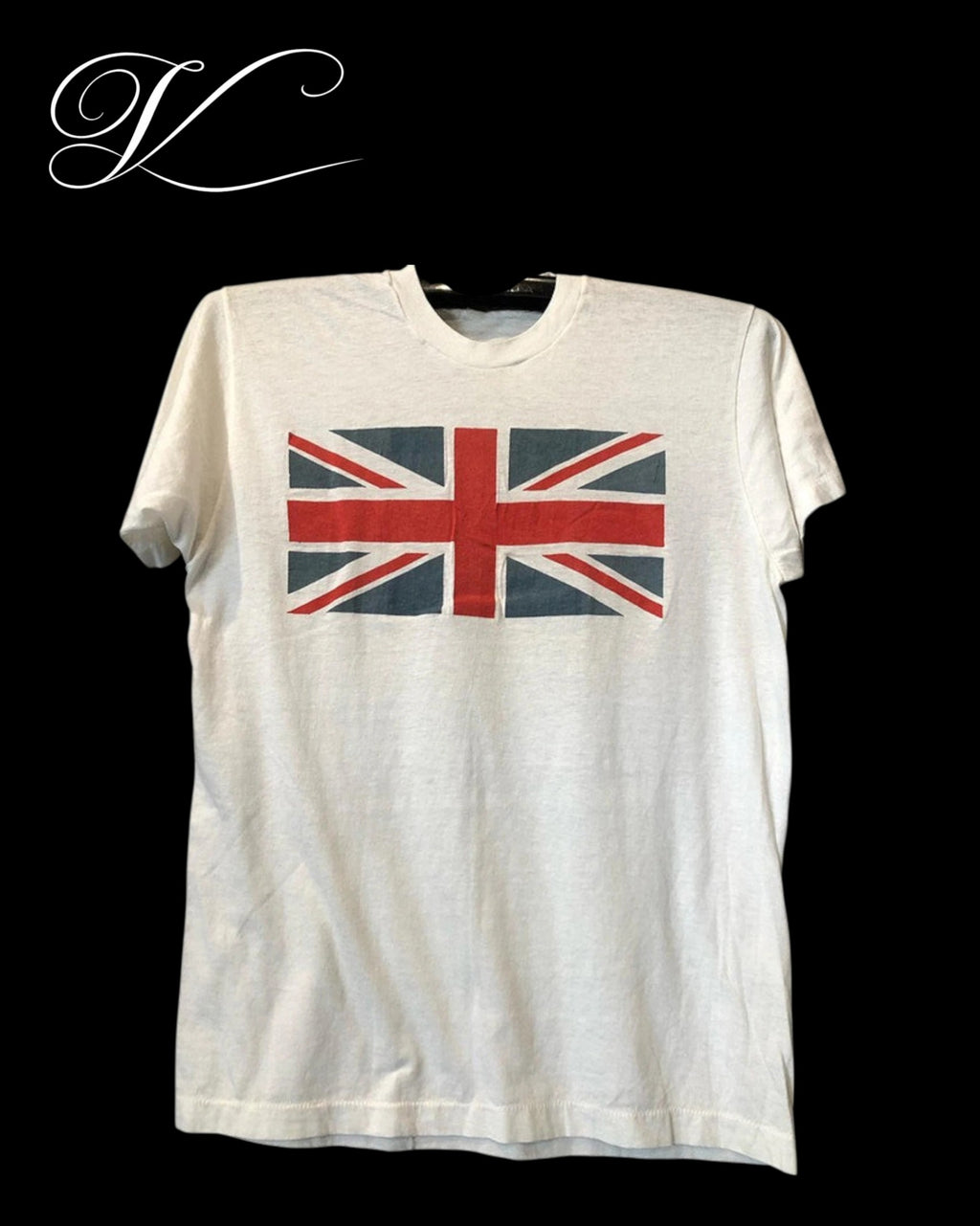 Vicious Britannia heavy cotton white t-shirt featuring a large Union Jack flag graphic print on the front