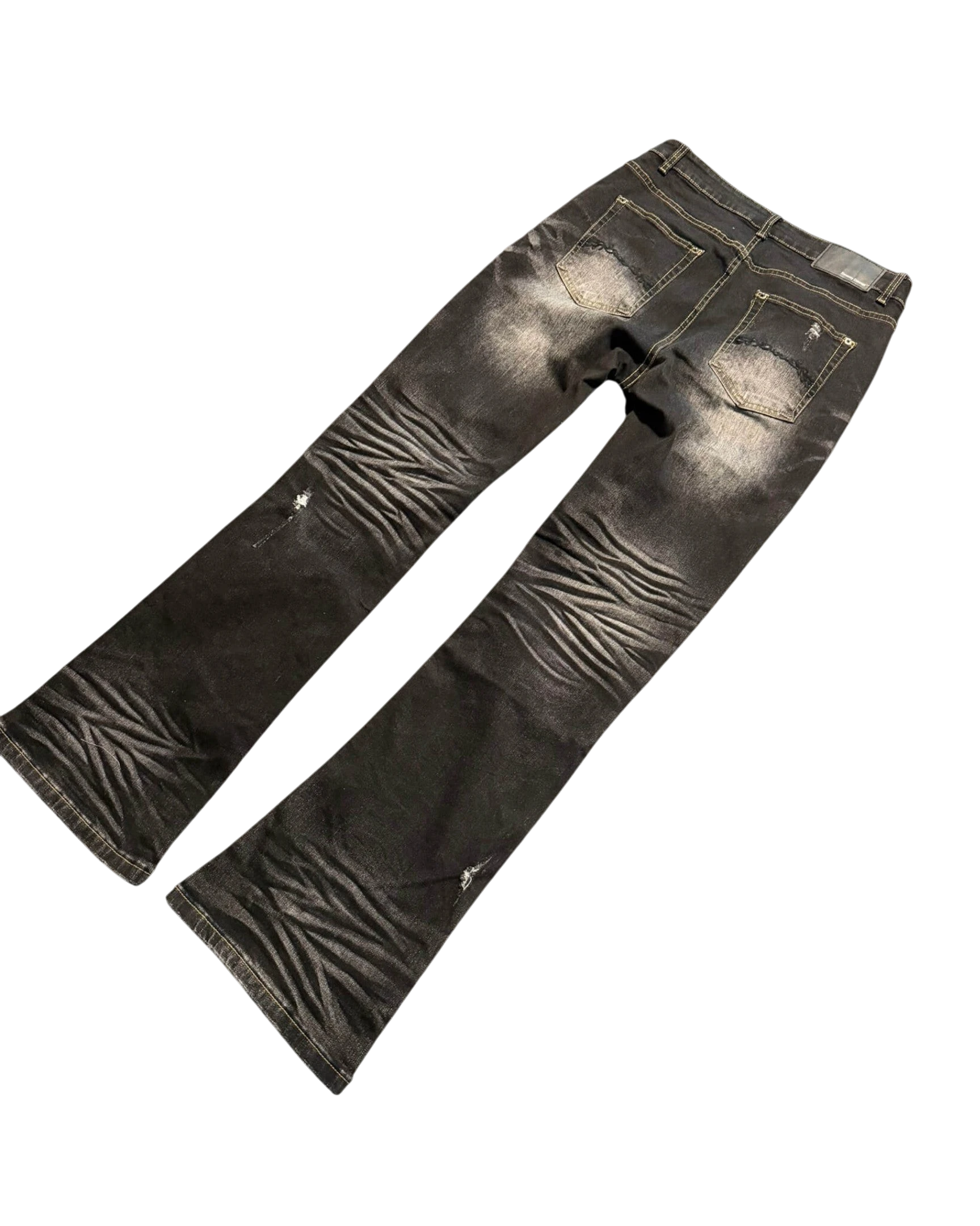 Vicious Cracked Jeans in black stretch denim with distressed details, straight fit, and whiskered leg effects.