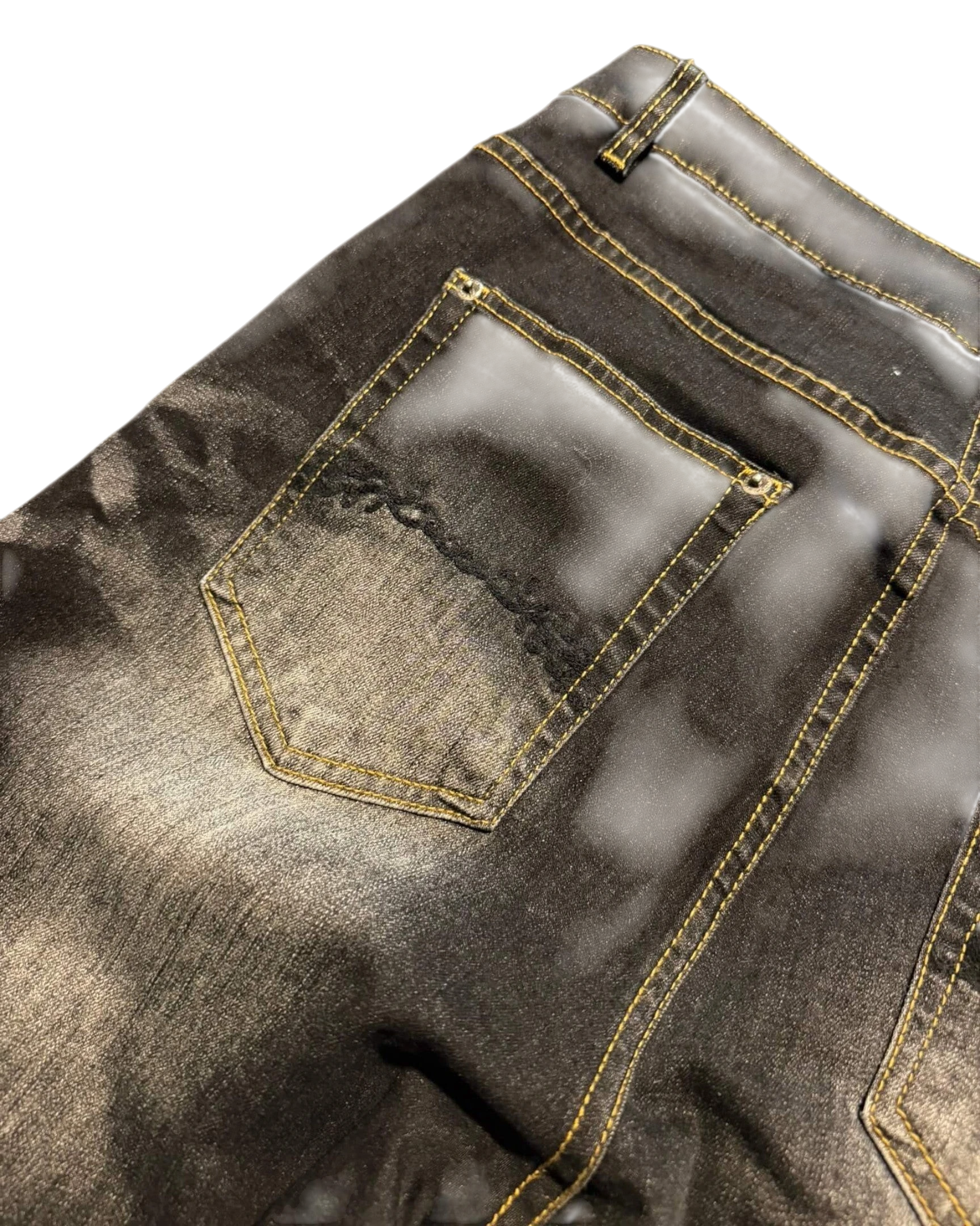 Vicious Cracked Jeans in distressed black denim with contrast stitching and back pocket detail.