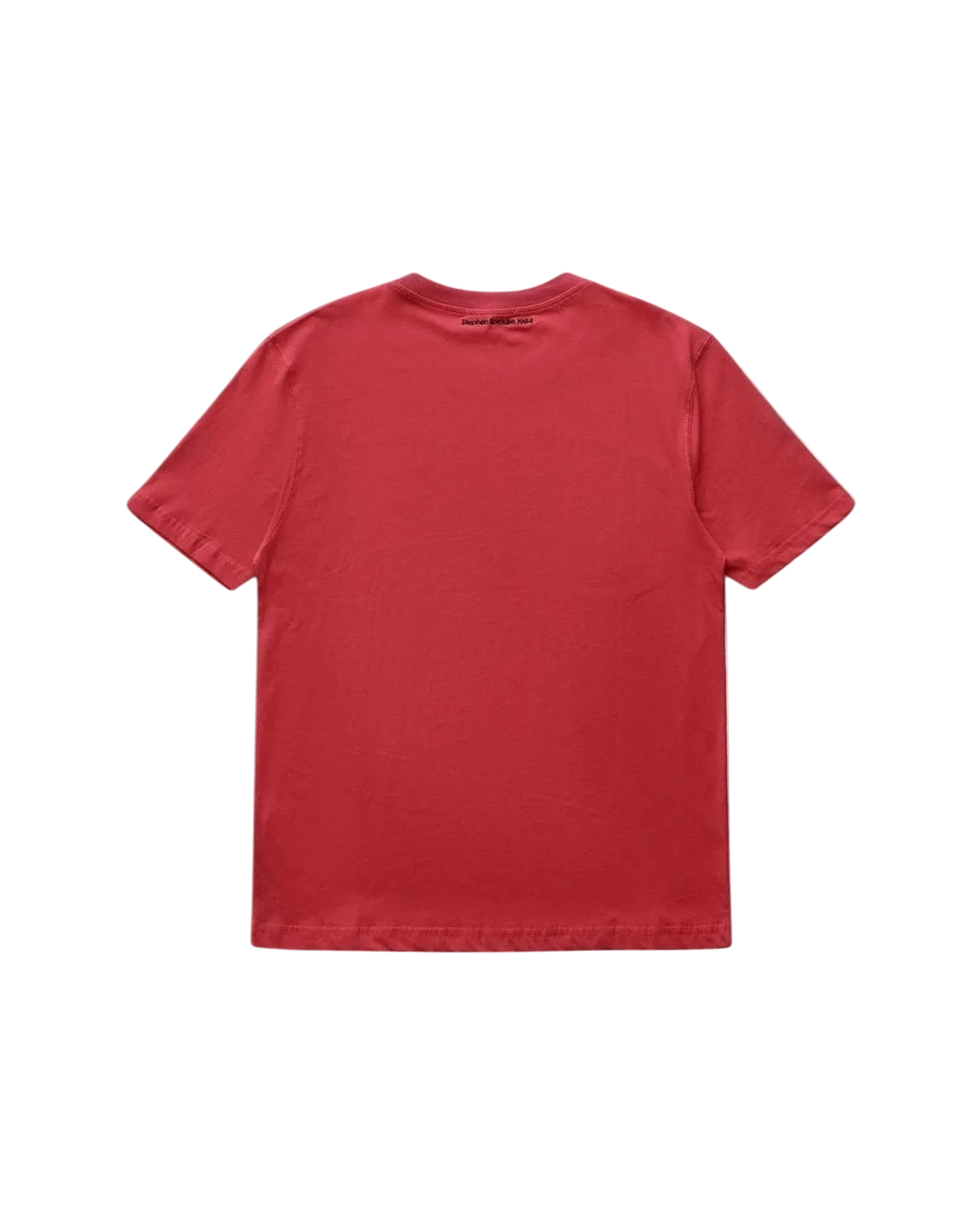 Vicious Crimson Portrait Tee in red cotton with a crew neck and short sleeves, shown from the back view.