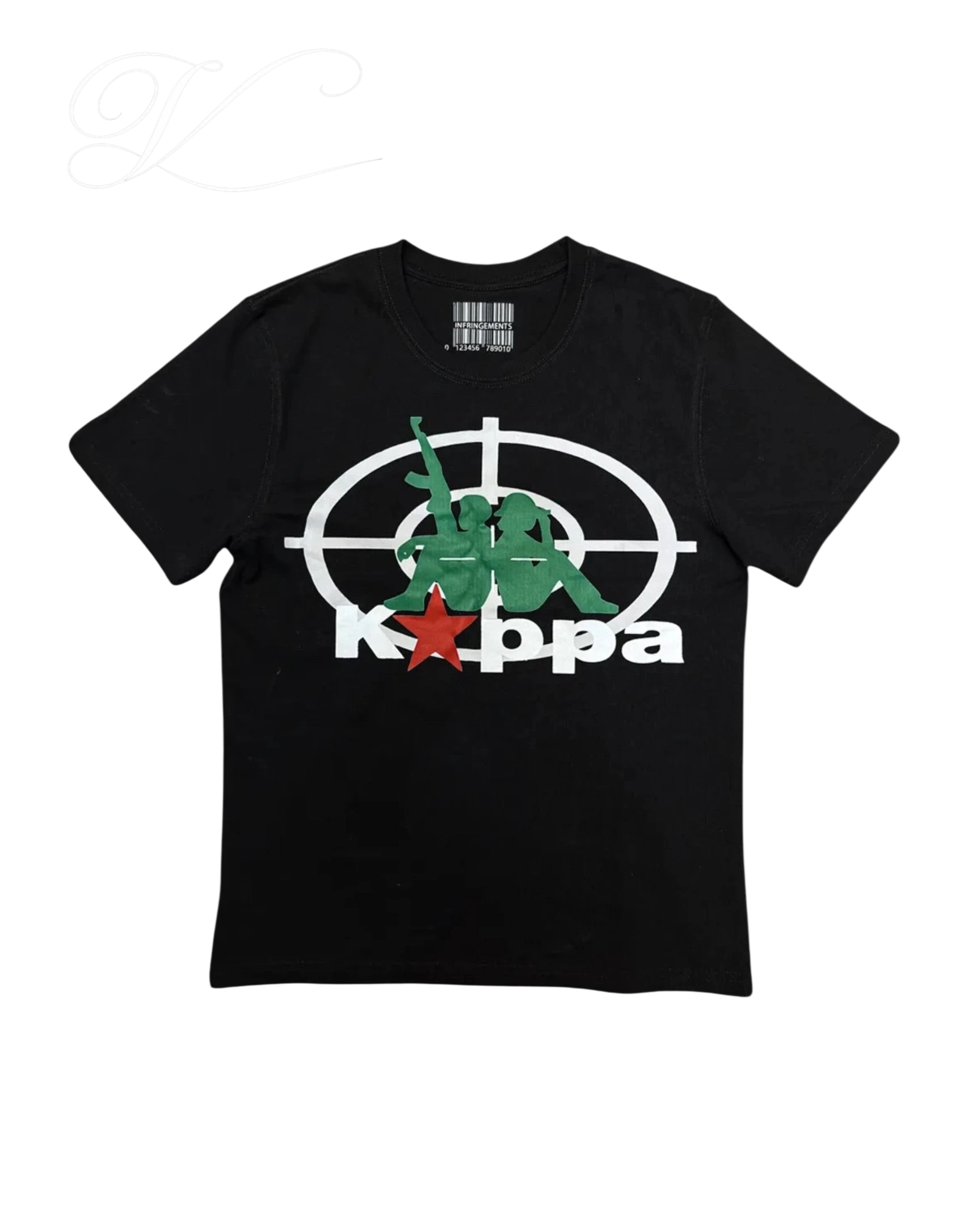 Vicious Crosshair T-Shirt aus schwarzer Baumwolle mit grünem Fadenkreuz-Print, rotem Stern und KAPPA-Schriftzug