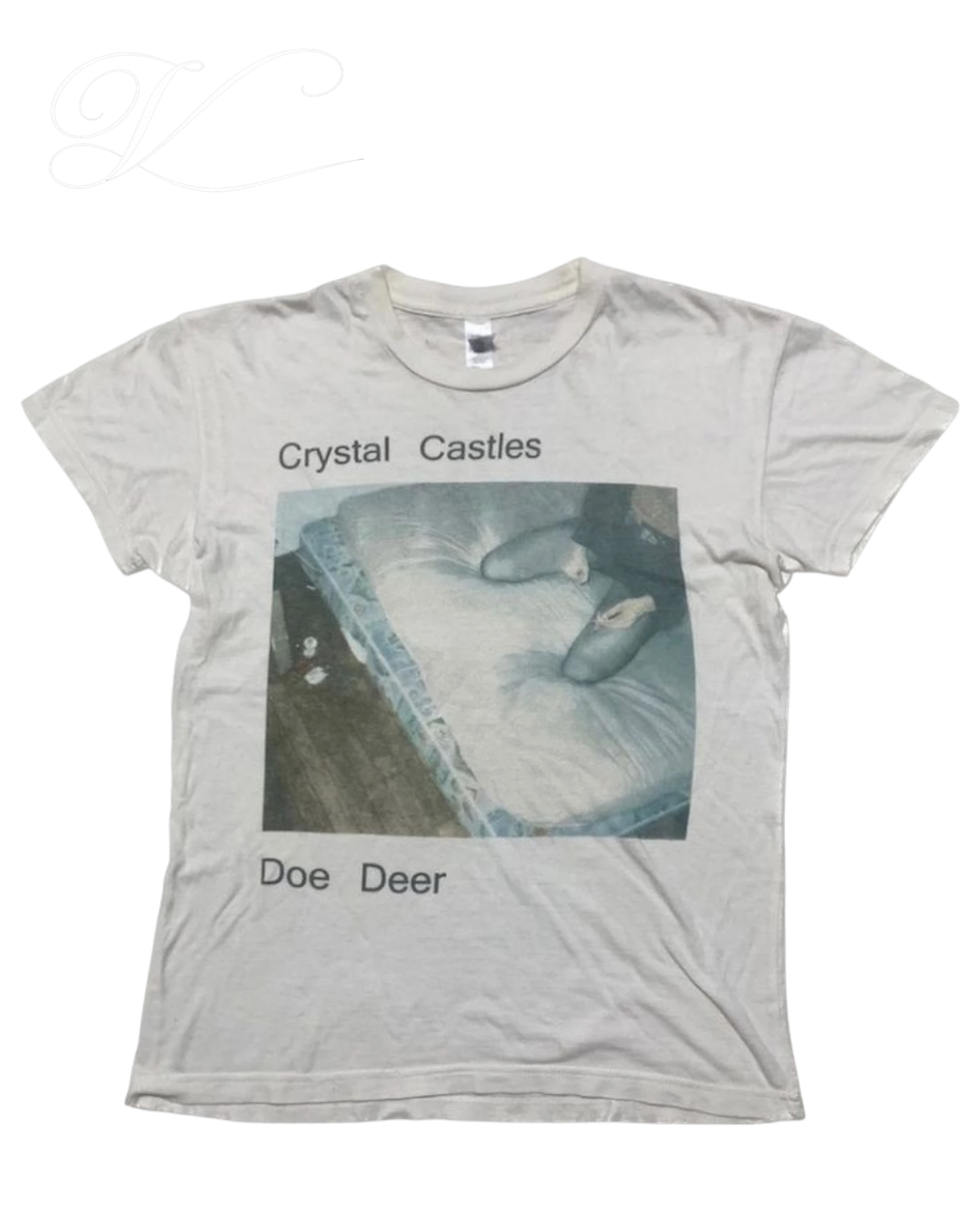 Vicious vintage-style off-white short-sleeved crew neck t-shirt featuring a Crystal Castles Doe Deer graphic print