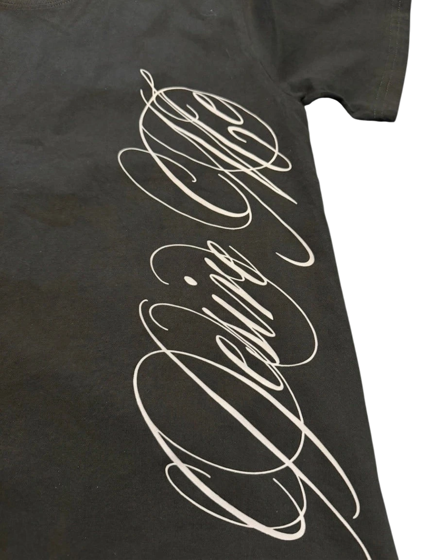 Vicious Desire Me heavy cotton t-shirt in black with a white cursive script print on the side.