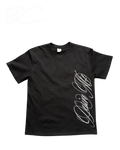 Vicious Desire Me Tee in black heavy cotton with a white cursive script print on the side and a crew neckline.