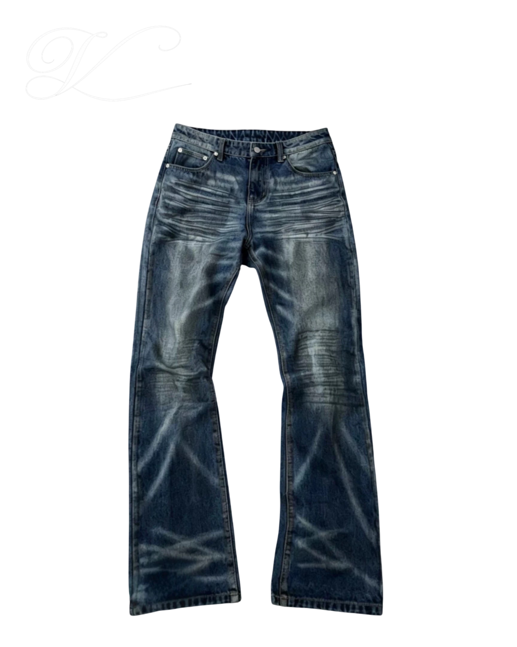 Vicious Dirty Wash Micro Flare denim jeans with a mid-rise bootcut fit, five-pocket design, and faded sunwash finish.