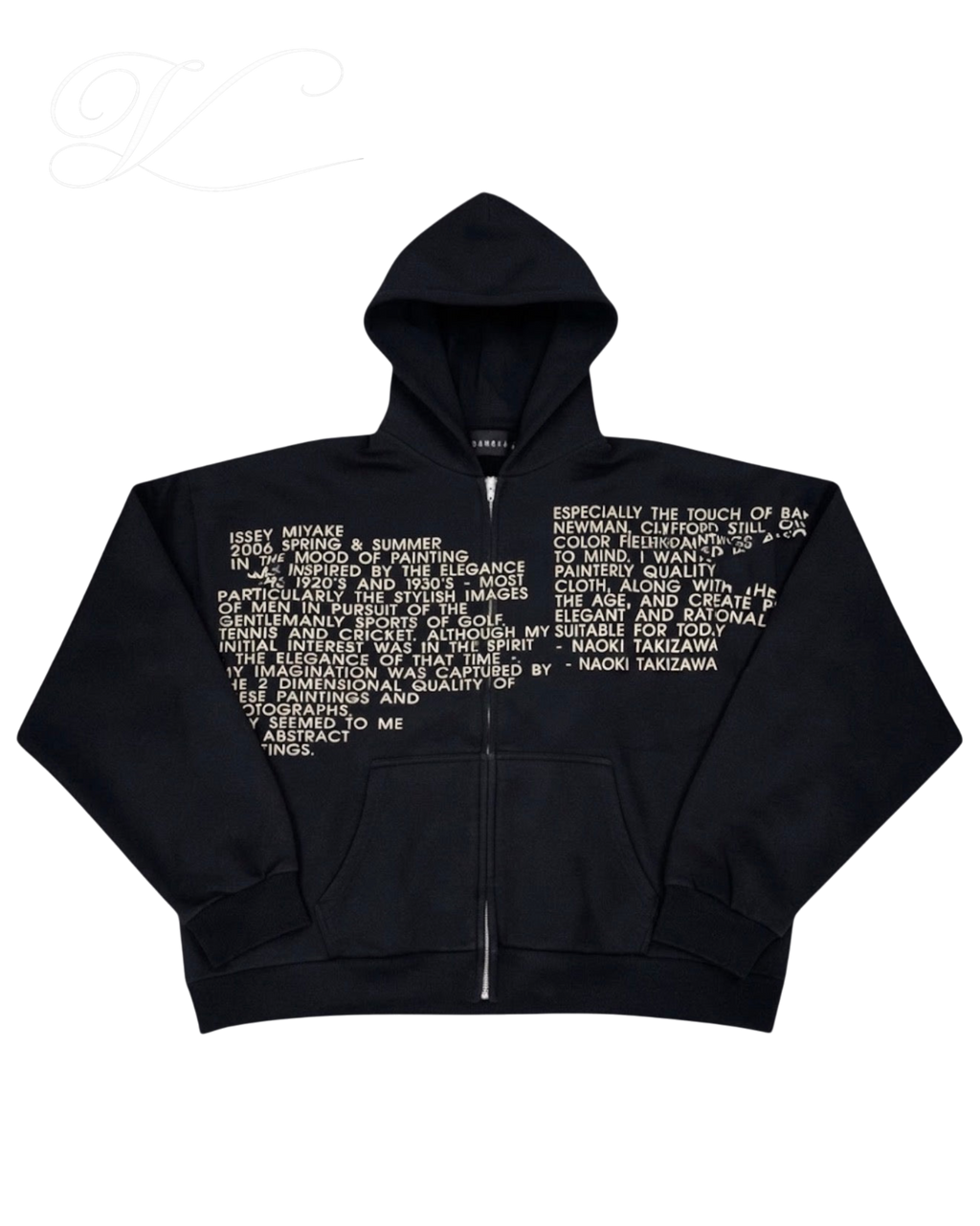 Vicious Gallery Hoodie in black cotton blend with a relaxed fit and white multi-line text print on the front.