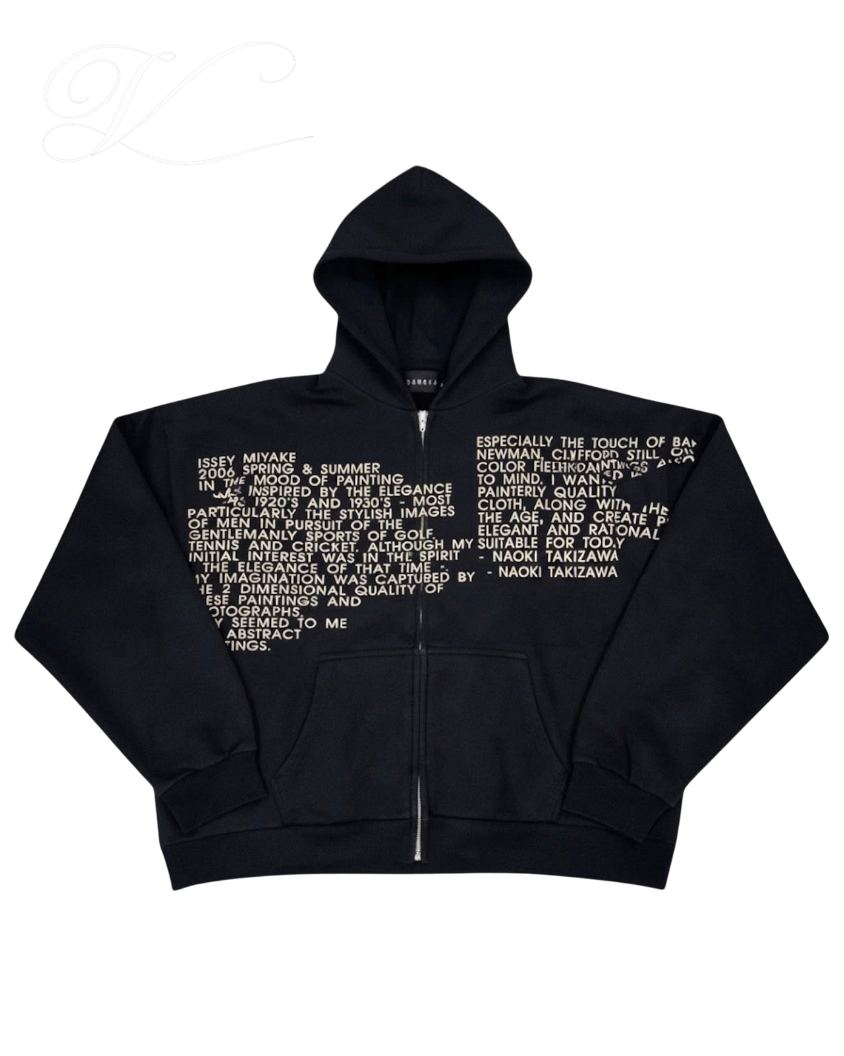 Vicious Gallery Hoodie in black cotton blend with a relaxed fit and white multi-line text print on the front.