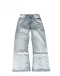 Vicious washed ice blue vintage wide-leg jeans with natural cat whisker fading and a raw hem finish