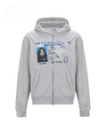Vicious License Hoodie aus grauer Heavy Cotton mit Führerschein-Grafikprint und Kapuze im Cropped Fit