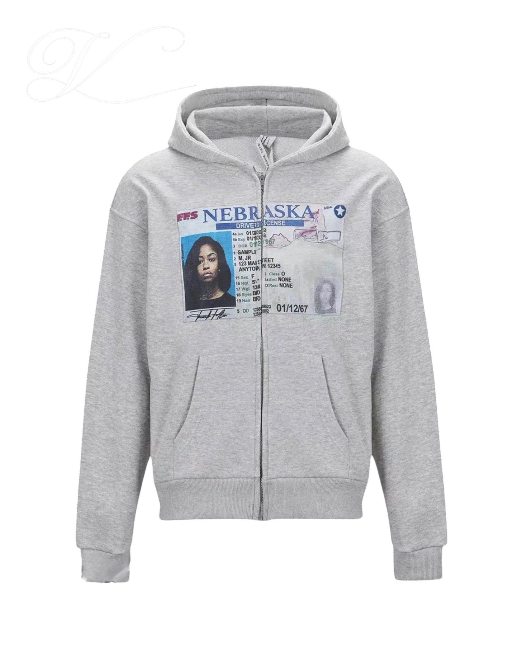 Vicious License Hoodie aus grauer Heavy Cotton mit Führerschein-Grafikprint und Kapuze im Cropped Fit
