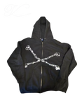 Vicious Locked Hoodie in Schwarz mit weißem Schloss- und Ketten-Print auf der Vorderseite und durchgehendem Reißverschluss