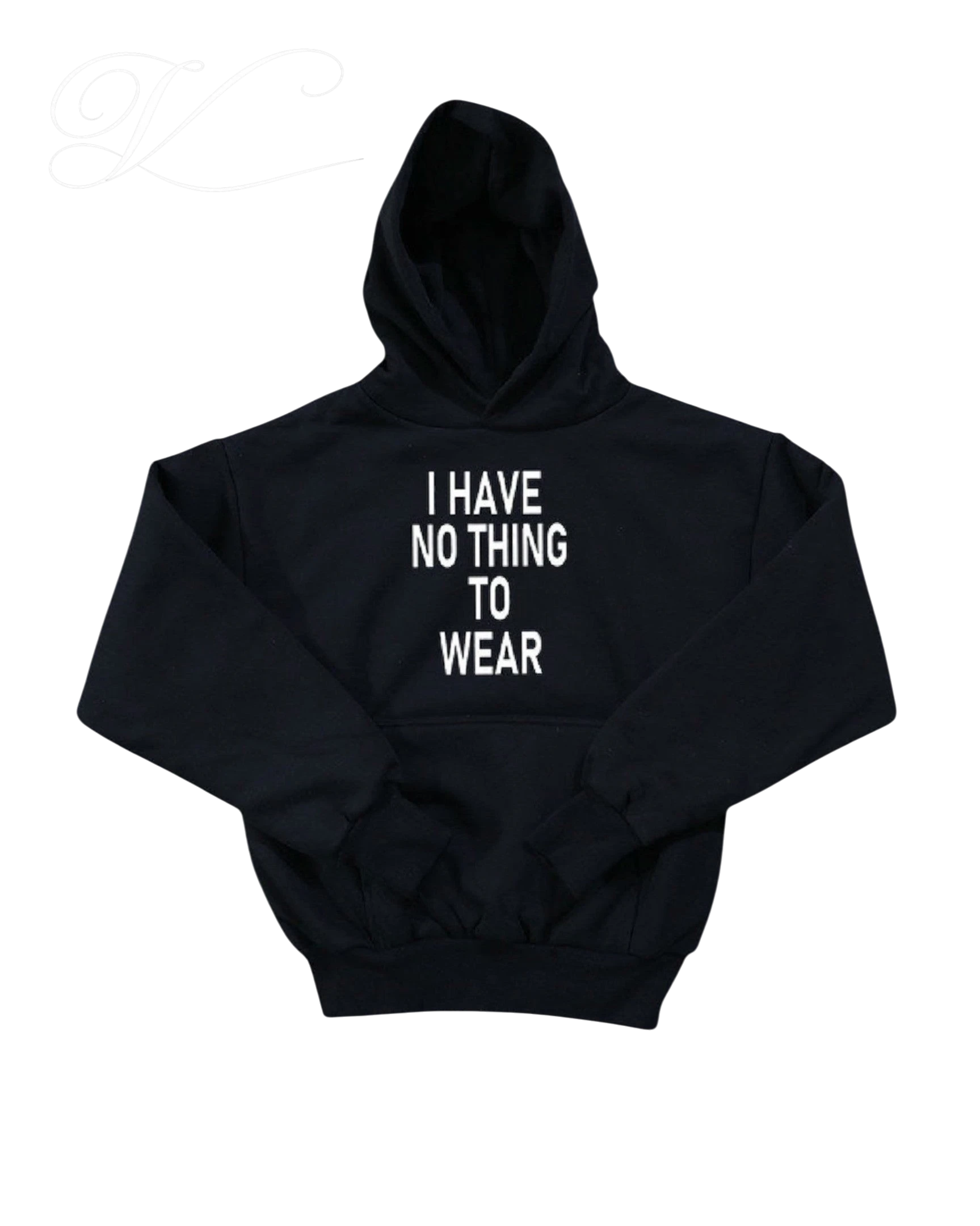 Vicious No Thing oversized black cotton hoodie with white text print on the front and a kangaroo pocket.