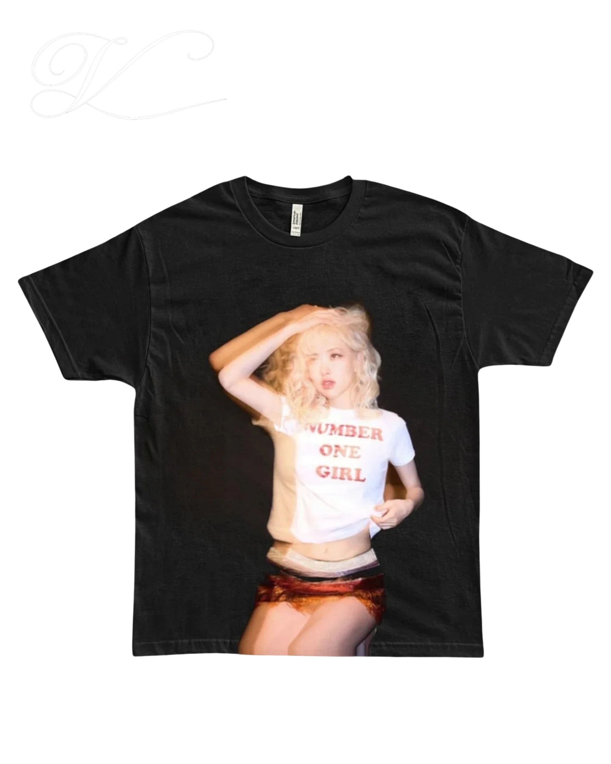Vicious Number One Girl T-Shirt aus schwarzer Baumwolle mit grafischem Fotodruck einer Frau in einem weißen T-Shirt