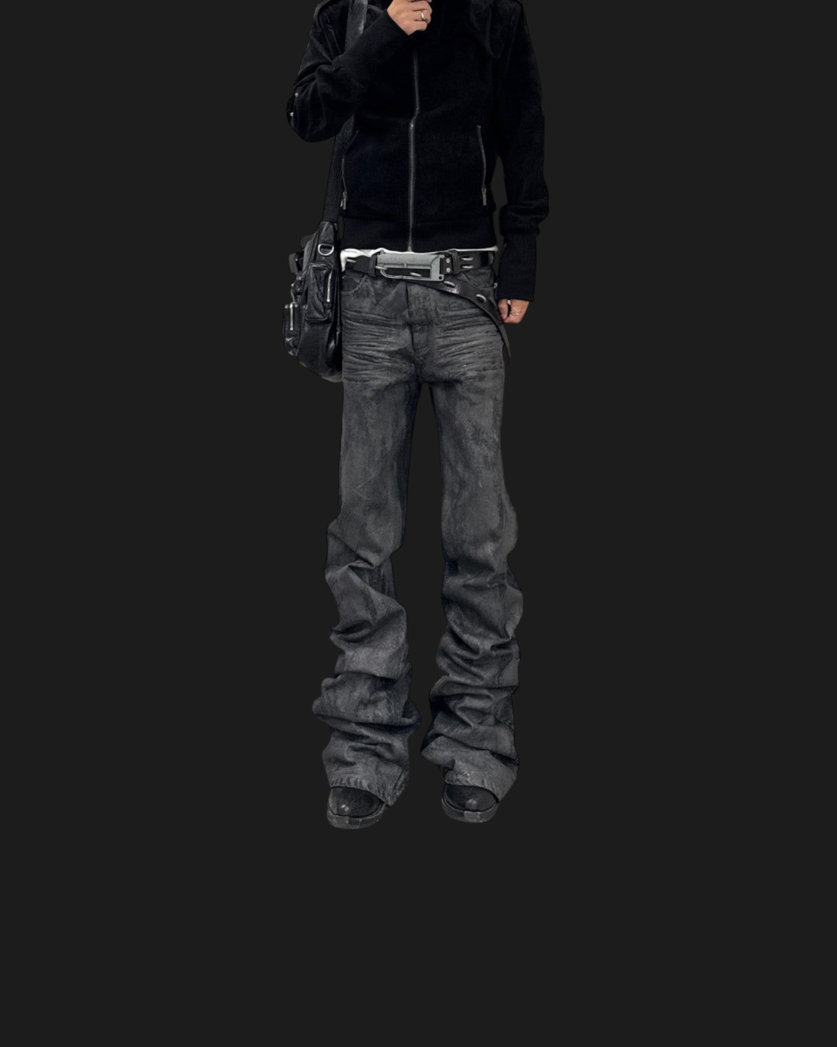 Vicious Onyx Wax Bootcut Hose in verwaschenem Schwarz mit ausgestelltem Bein und moderner Passform.