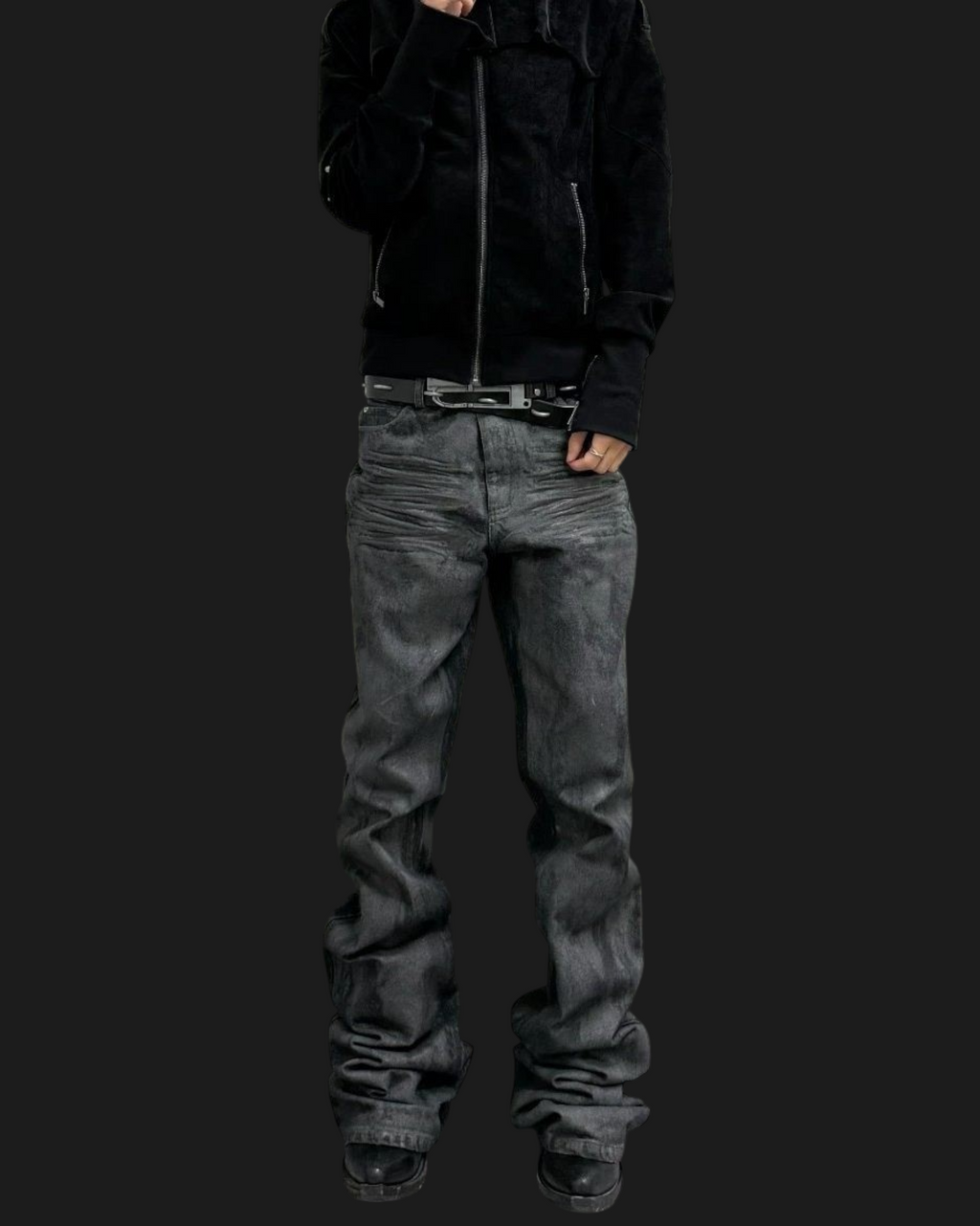 Vicious Onyx Wax Bootcut Jeans in verwaschenem Schwarz mit ausgestelltem Bein und strukturierter Oberfläche
