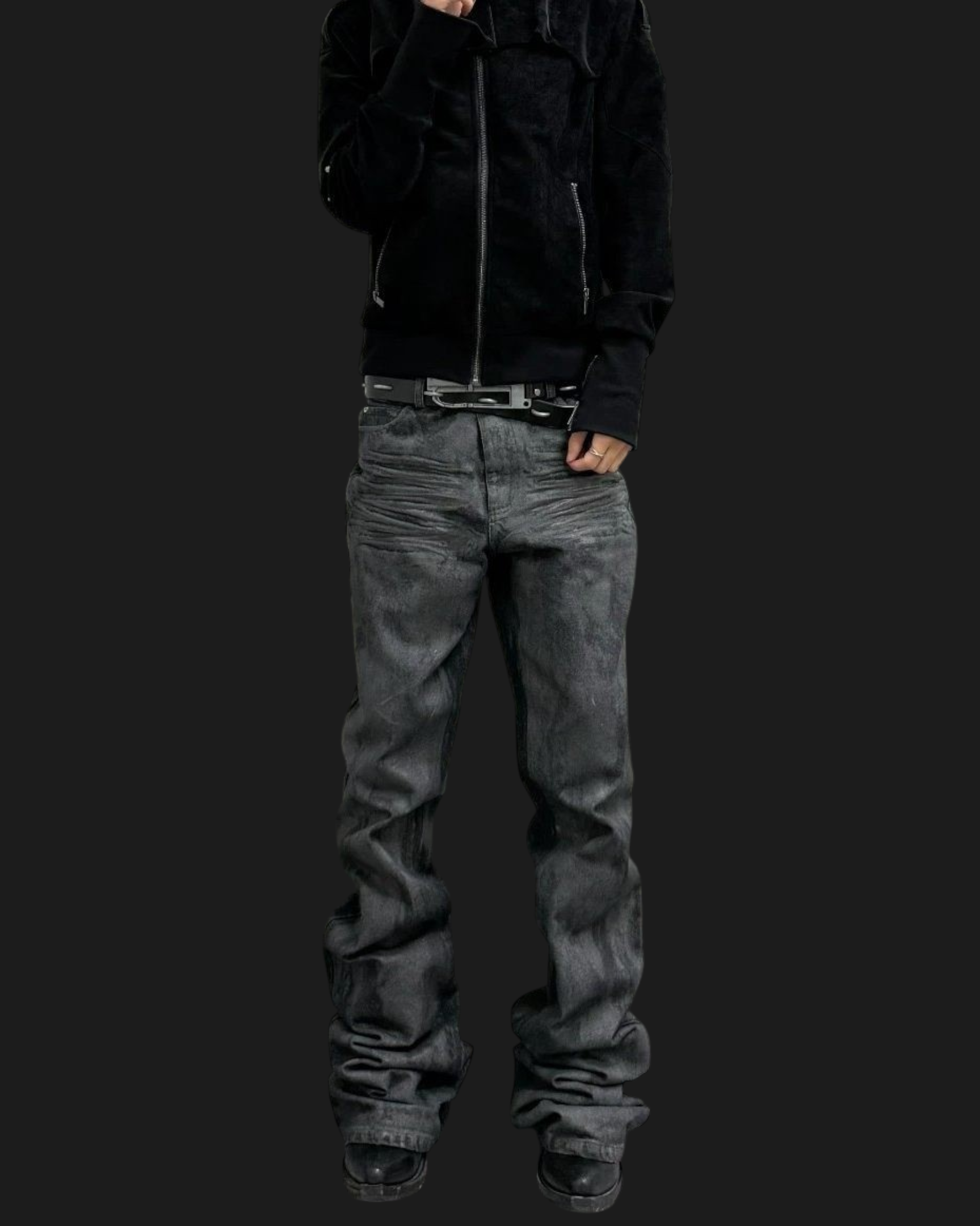 Vicious Onyx Wax Bootcut Jeans in verwaschenem Schwarz mit ausgestelltem Bein und strukturierter Oberfläche