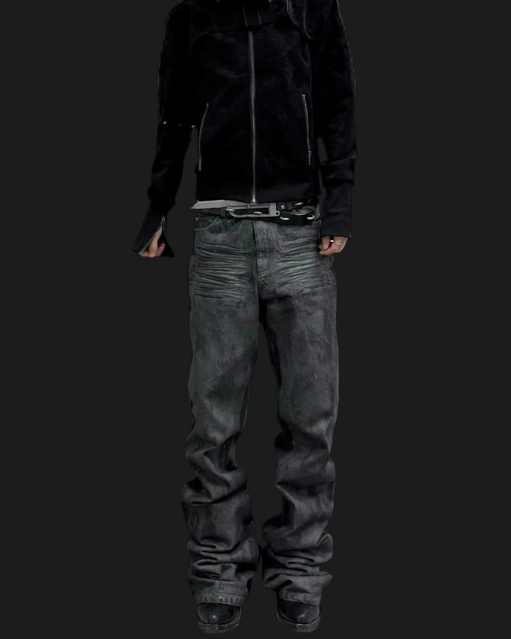 Vicious Onyx Wax Bootcut Jeans in verwaschenem Schwarz mit gewachster Optik und ausgestelltem Beinverlauf