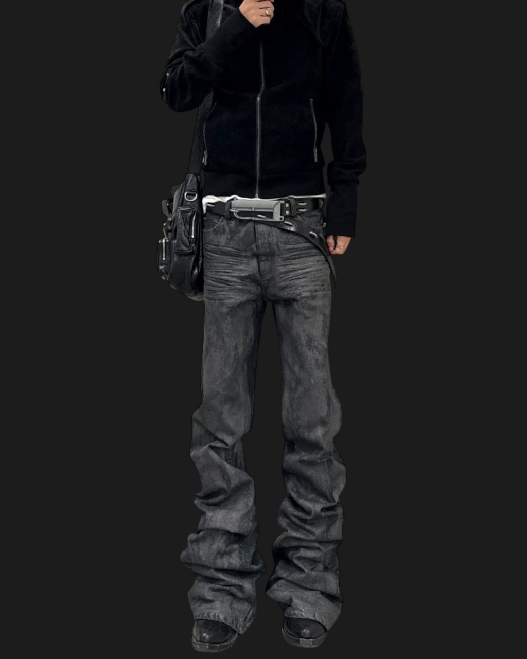 Vicious Onyx Wax Bootcut Jeans in verwaschenem Schwarz mit ausgestelltem Bein und moderner Passform.