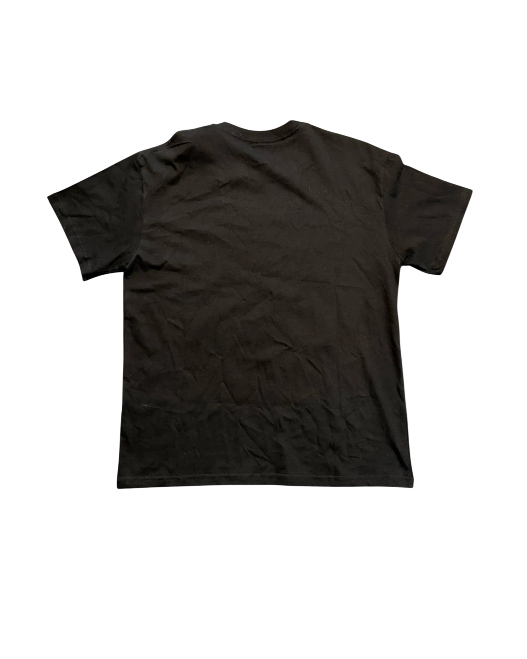 Vicious Pain Addict black cotton t-shirt, back view of a plain short-sleeve crew neck shirt.