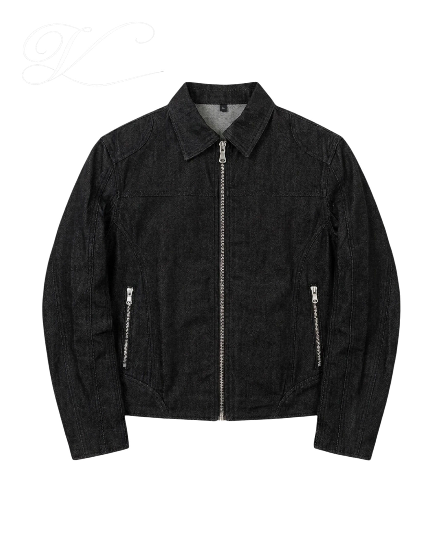 Vicious Raw Trucker Jacket in dark unwashed denim with a boxy fit, silver front zipper, and hip zip pockets.