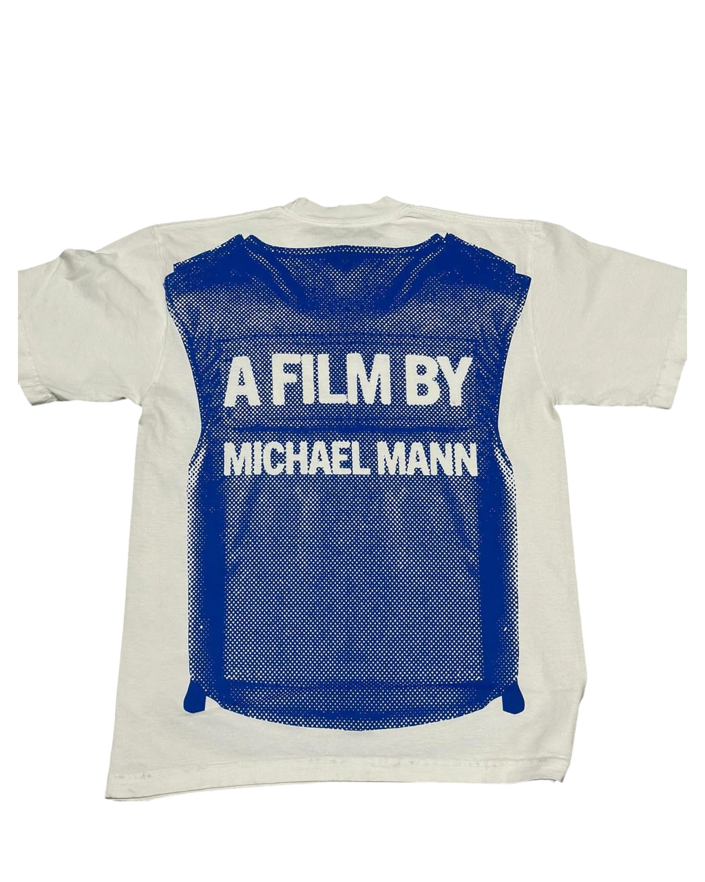 Vicious retro heavy cotton T-shirt in off-white featuring a blue graphic of a tactical body armor vest print