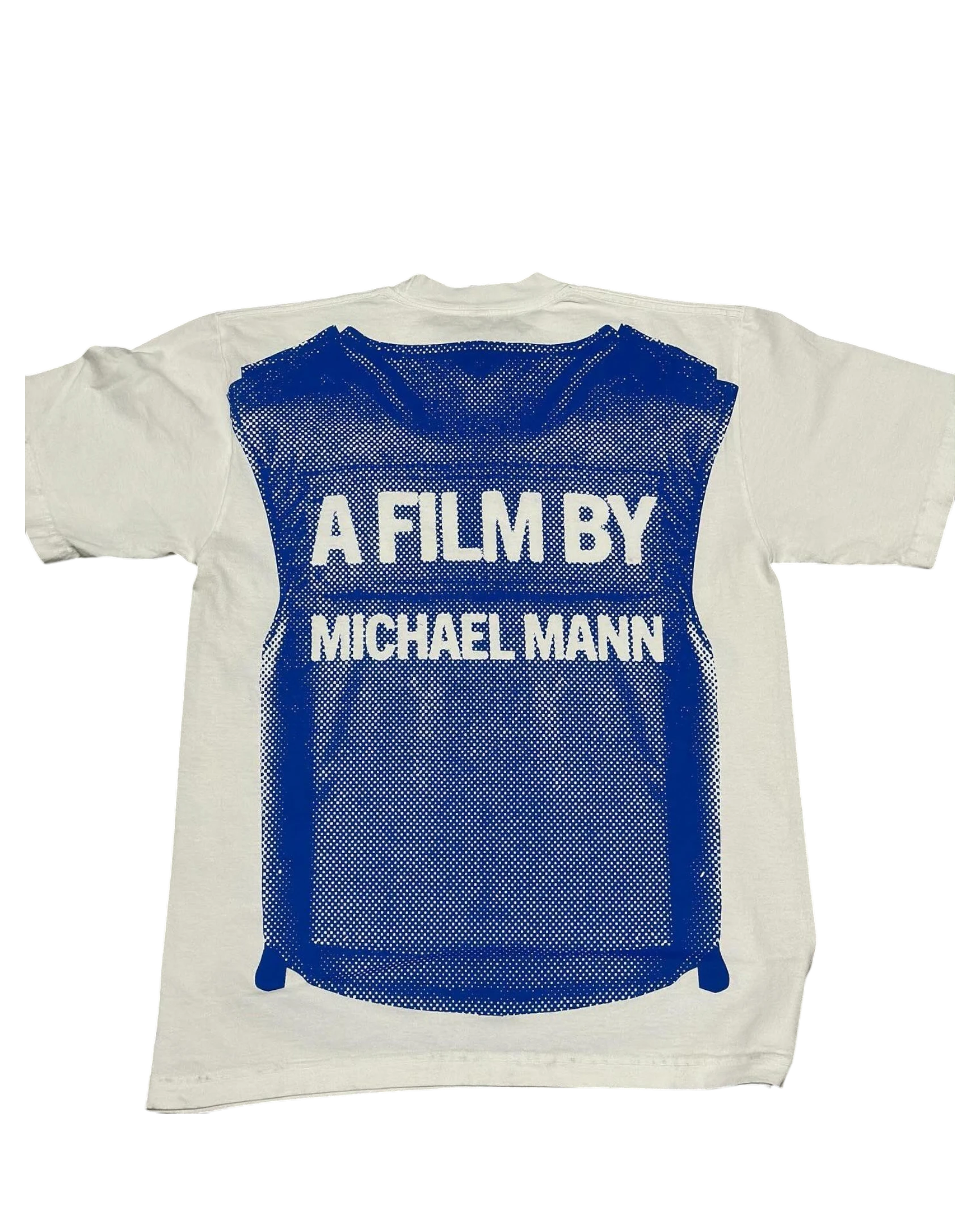 Vicious retro heavy cotton T-shirt in off-white featuring a blue graphic of a tactical body armor vest print