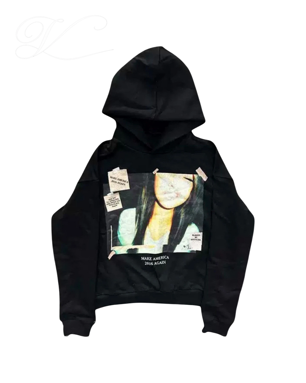 Schwarzer Vicious Hoodie aus 100% Baumwolle mit Make America 2016 Again Grafikprint und entspannter Passform