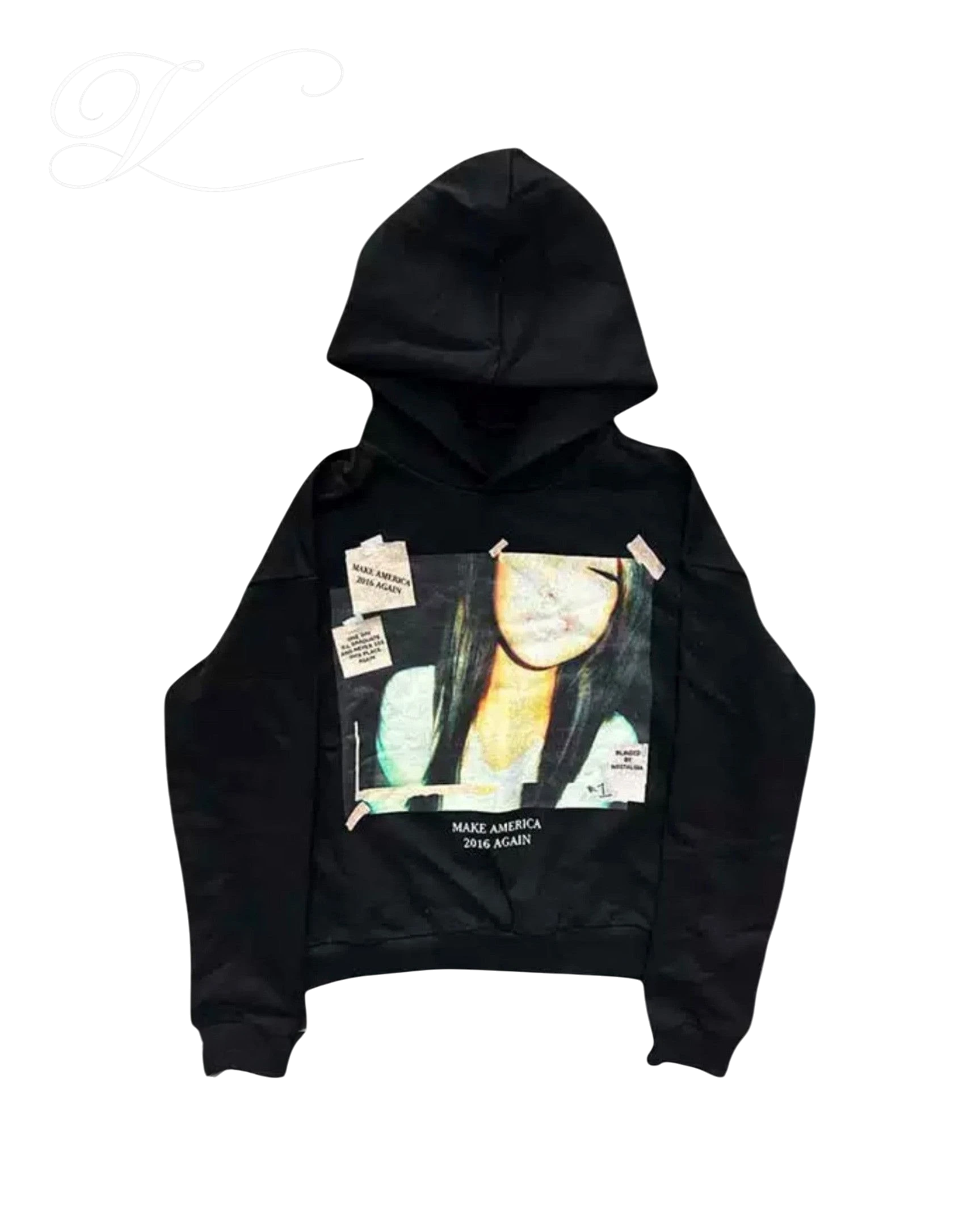 Schwarzer Vicious Hoodie aus 100% Baumwolle mit Make America 2016 Again Grafikprint und entspannter Passform