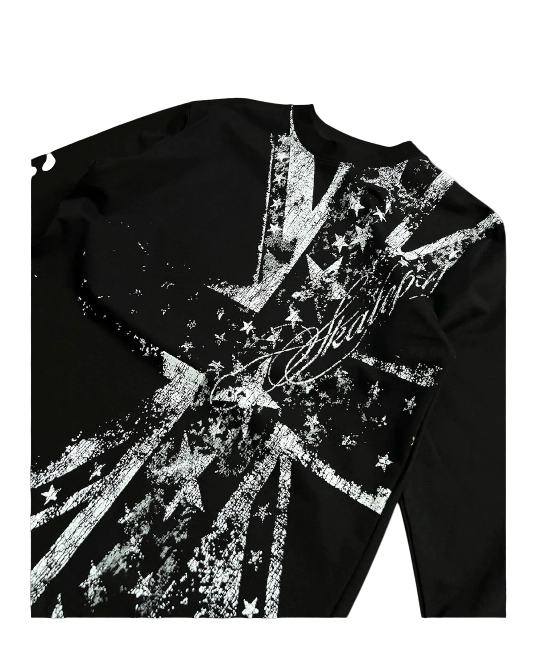 Vicious Shattered Flag longsleeve shirt in black with a white distressed graphic print and crew neckline.