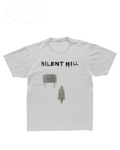 Vicious retro-style grey crew neck t-shirt featuring a Silent Hill graphic with a character and welcome sign