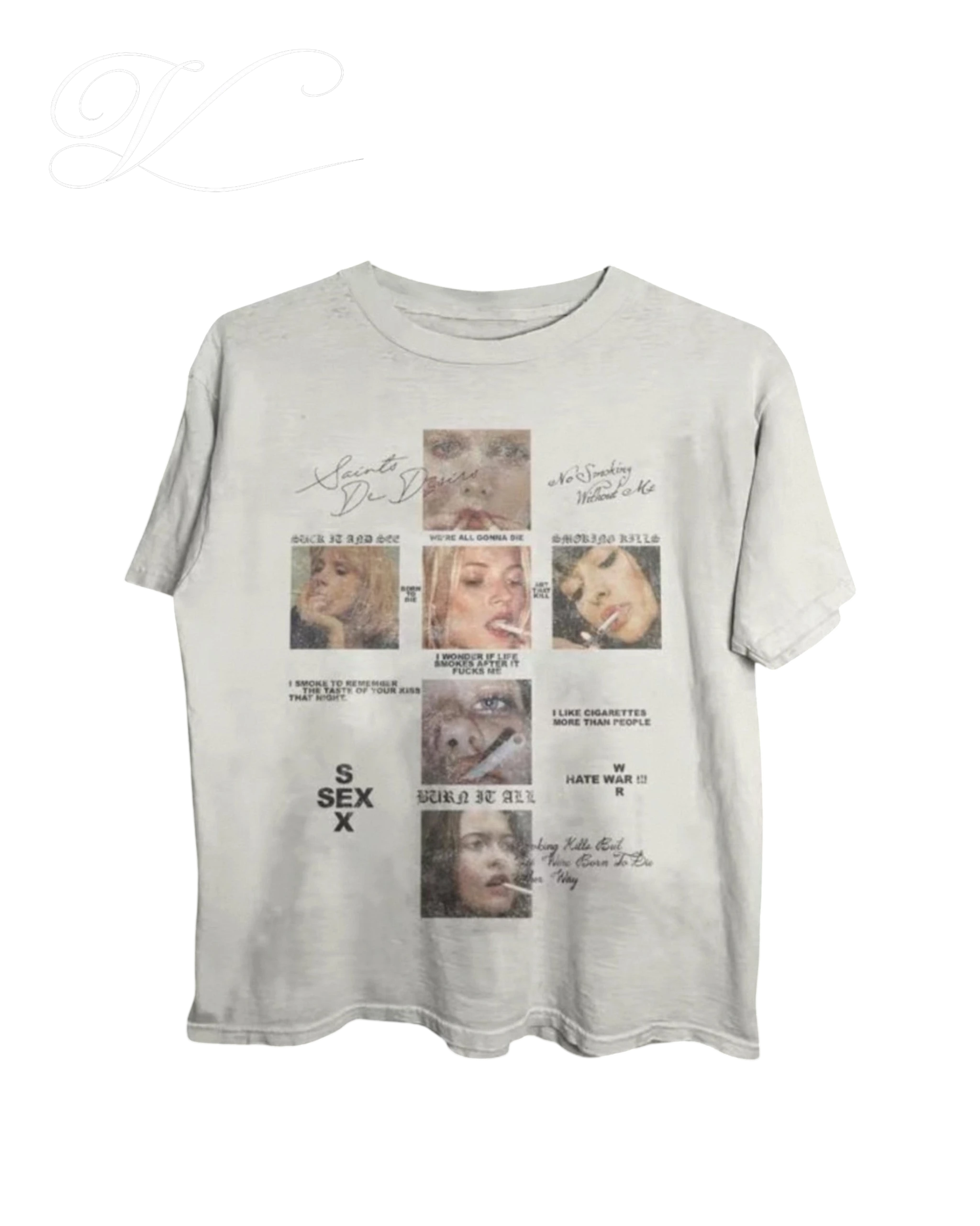 Vicious Smoke Cross T-Shirt aus Baumwolle in Weiß mit grafischem Kreuz-Print aus rauchenden Personen.