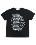 Vicious Star Script Tee in black cotton with a white star-patterned graphic and artistic text print.