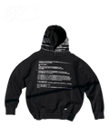 Vicious SYSTEM ERROR oversized black hoodie with white technical text print on the back and two-tone hood detail