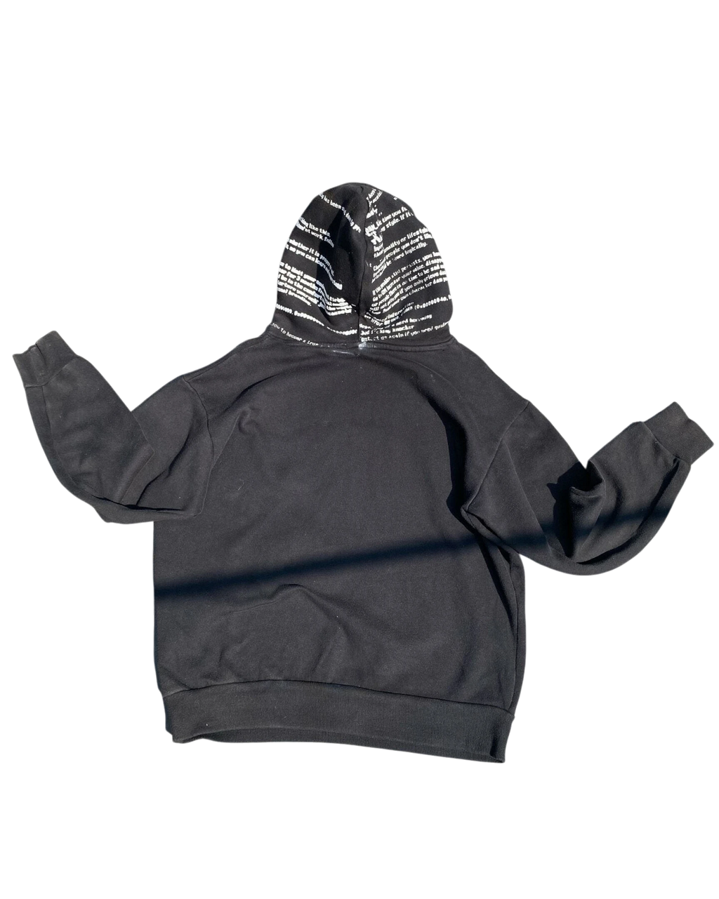 Vicious SYSTEM ERROR black oversized hoodie with white text print on the two-tone hood and ribbed cuffs