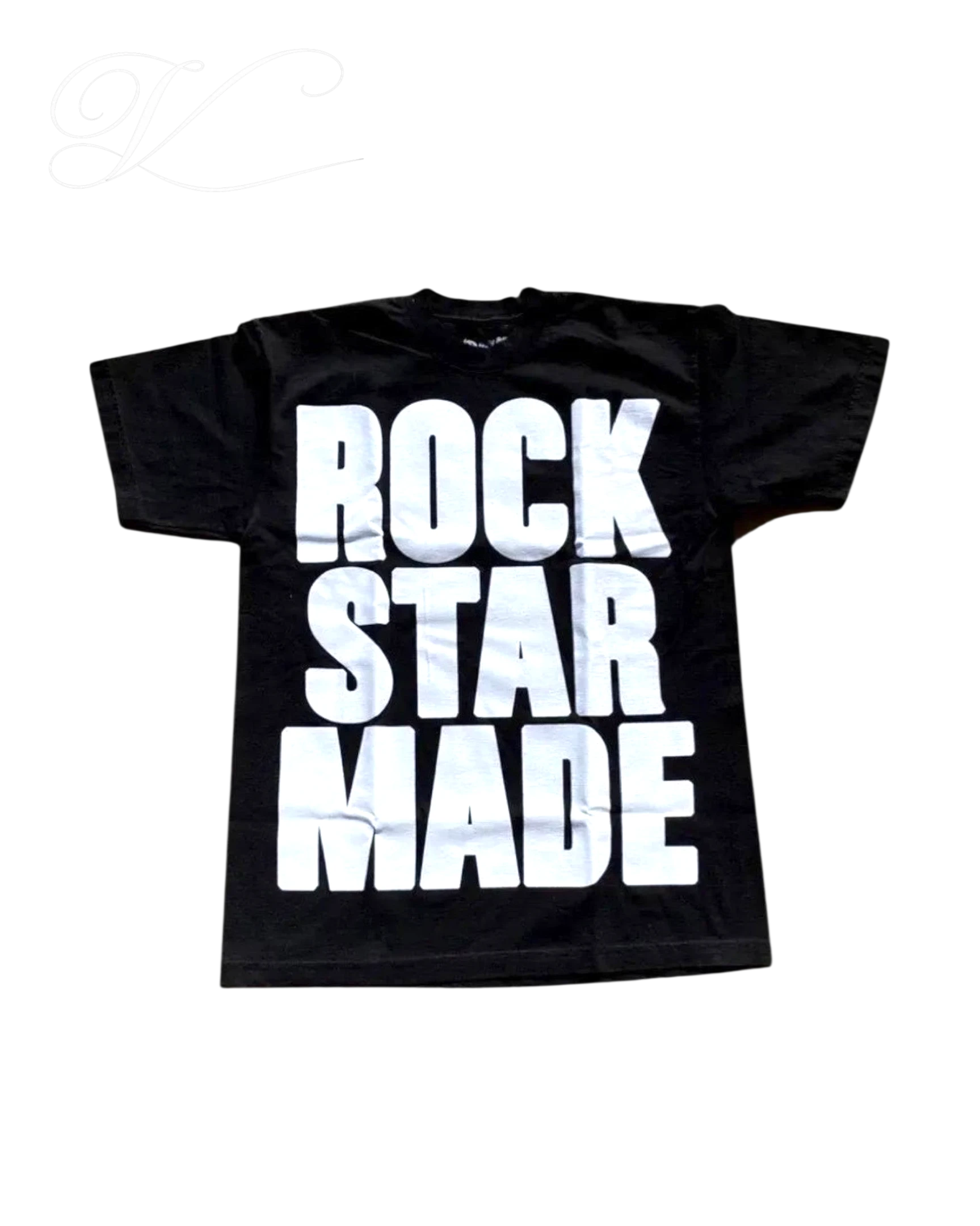 Vicious VAMPSECURITY black cotton t-shirt with white ROCK STAR MADE graphic print, short sleeves, crew neck.