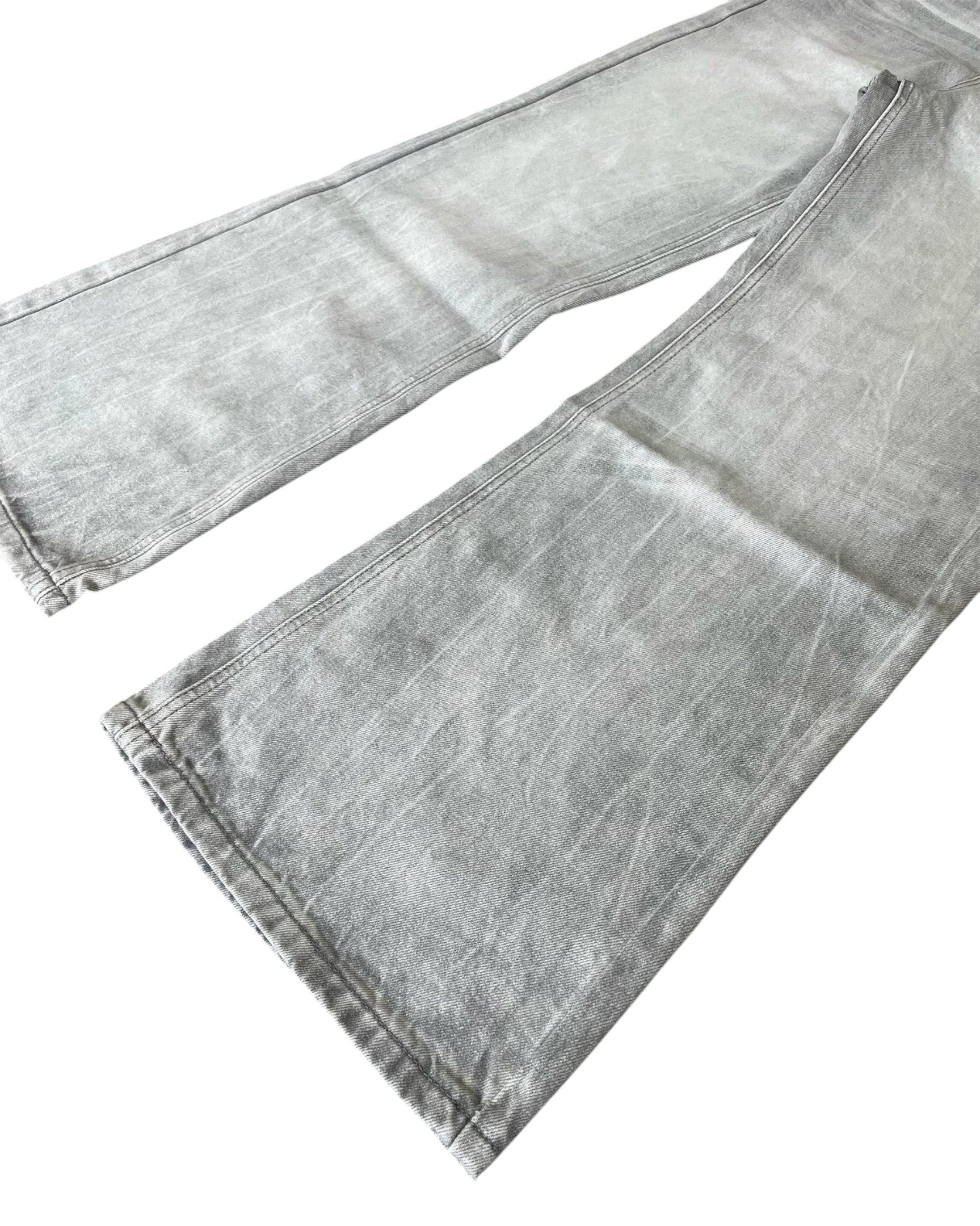 Vicious vintage white and gray washed distressed wide-leg straight-leg jeans with subtle whiskering detail