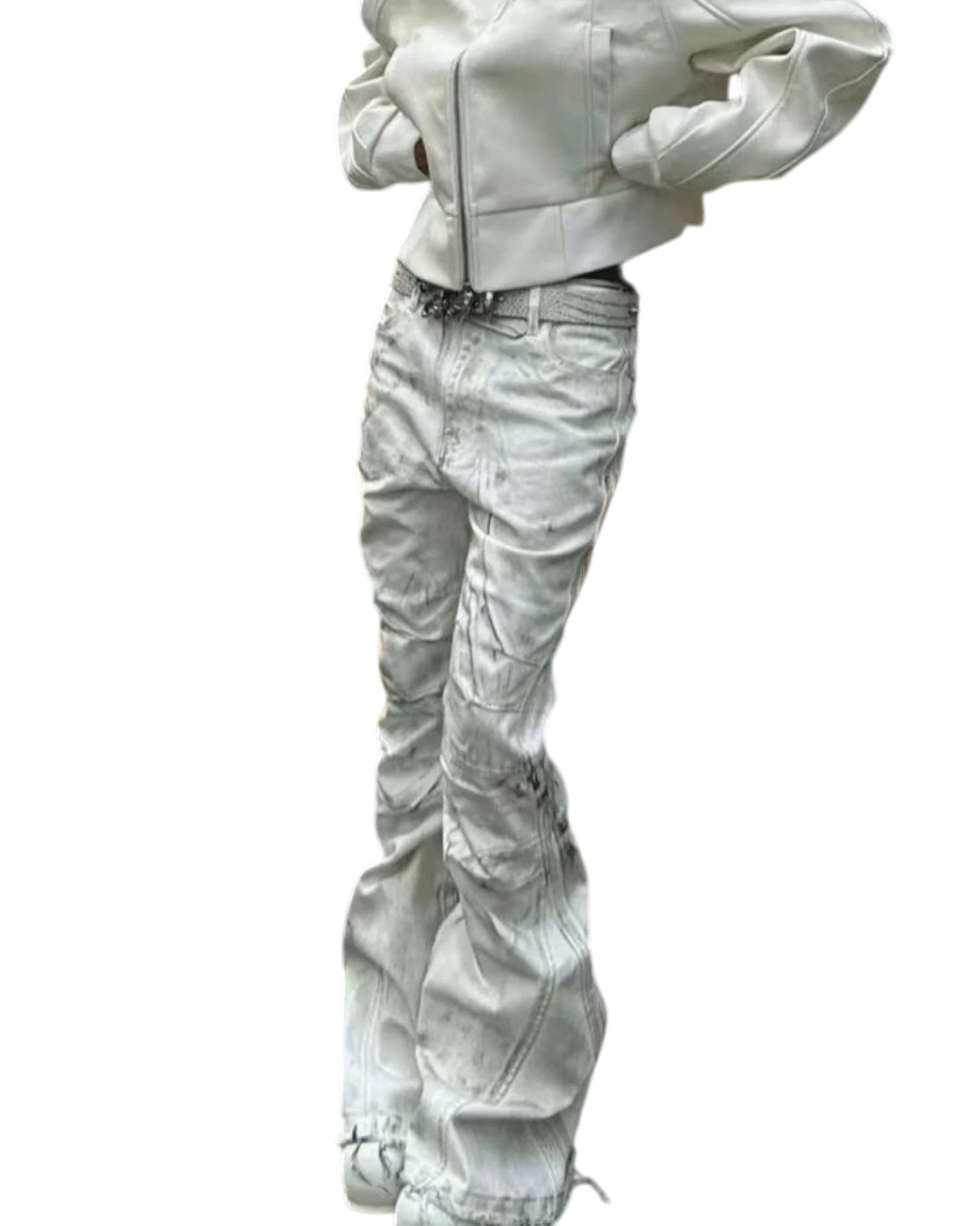 Vicious men's vintage-style flared jeans in a white gradient wash with raw edge detailing and a high street fit.