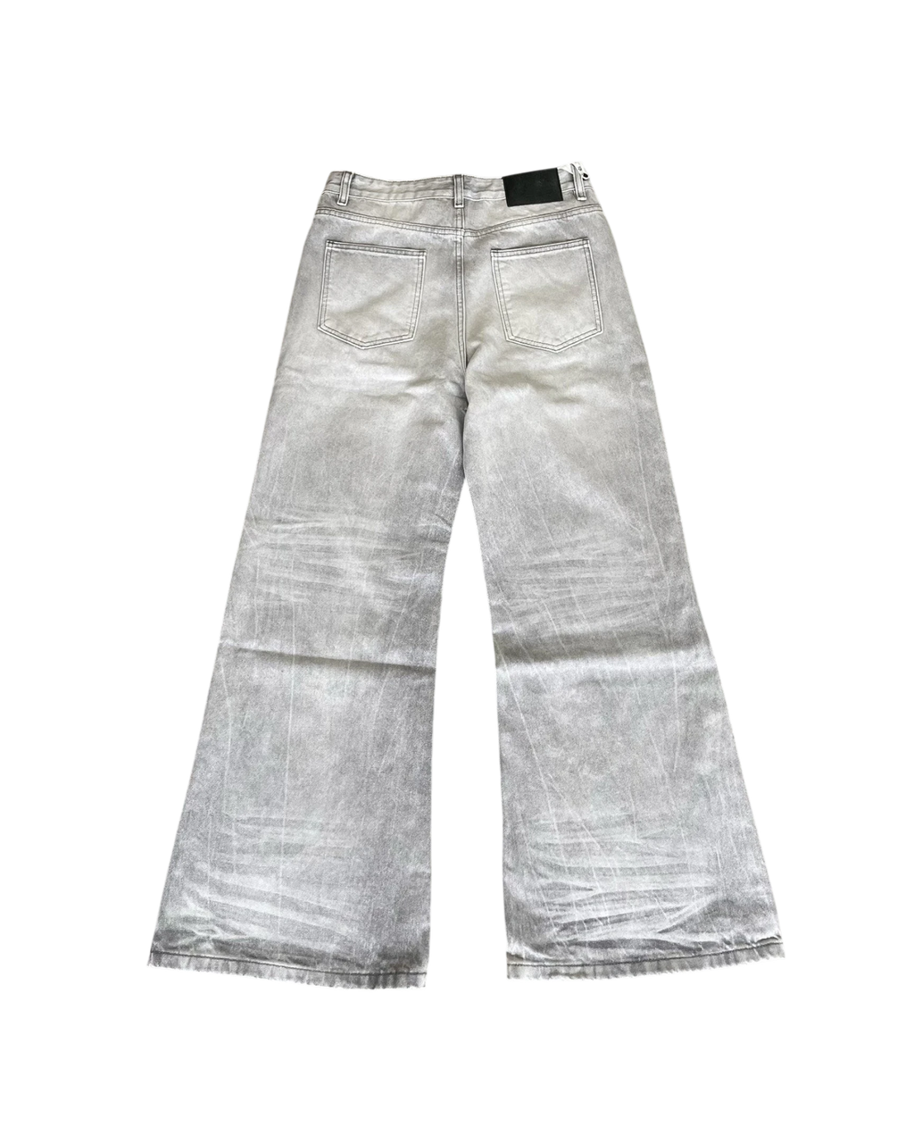 Vicious vintage white and gray washed wide-leg denim jeans with a distressed finish and back pockets