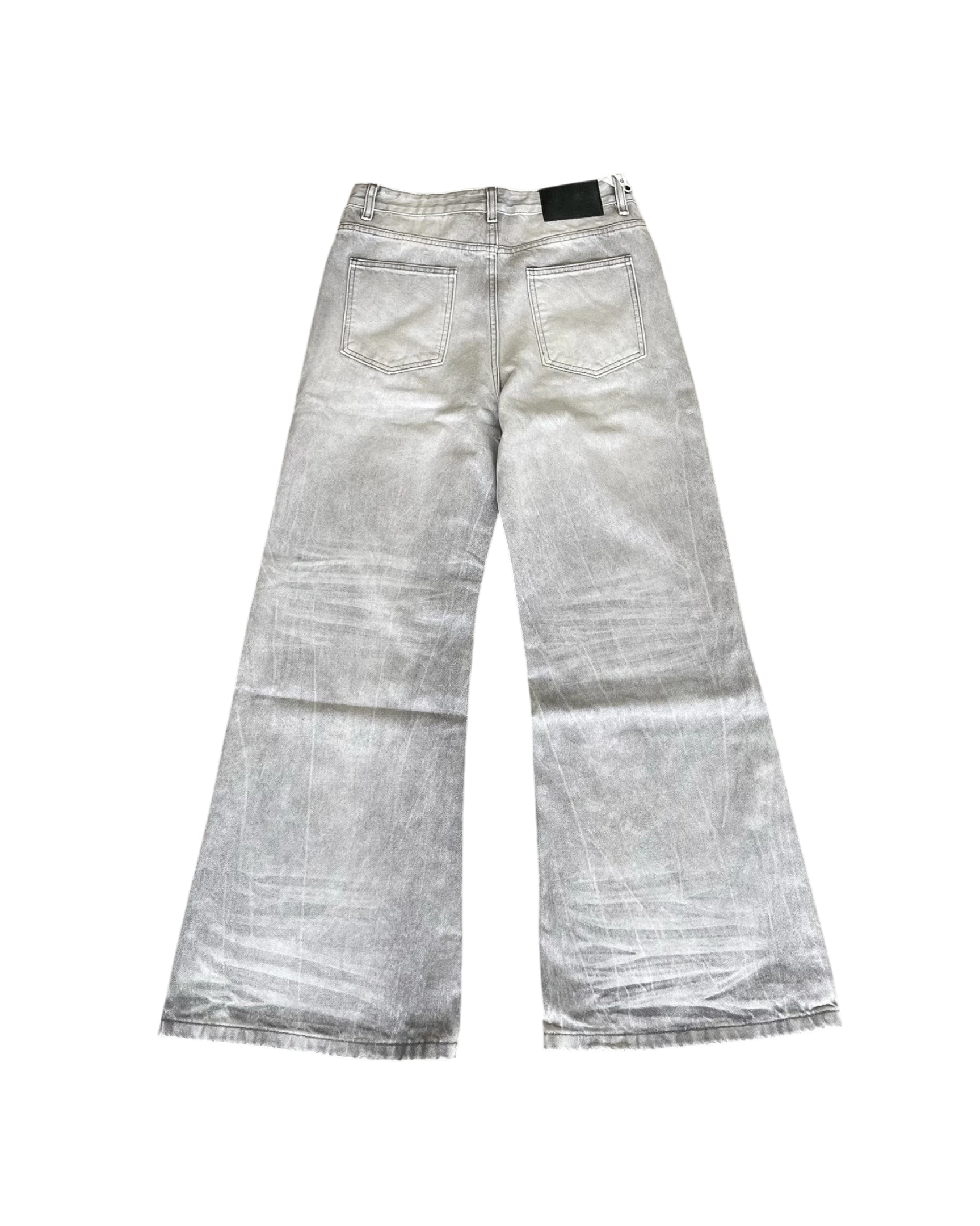 Vicious vintage white and gray washed wide-leg denim jeans with a distressed finish and back pockets