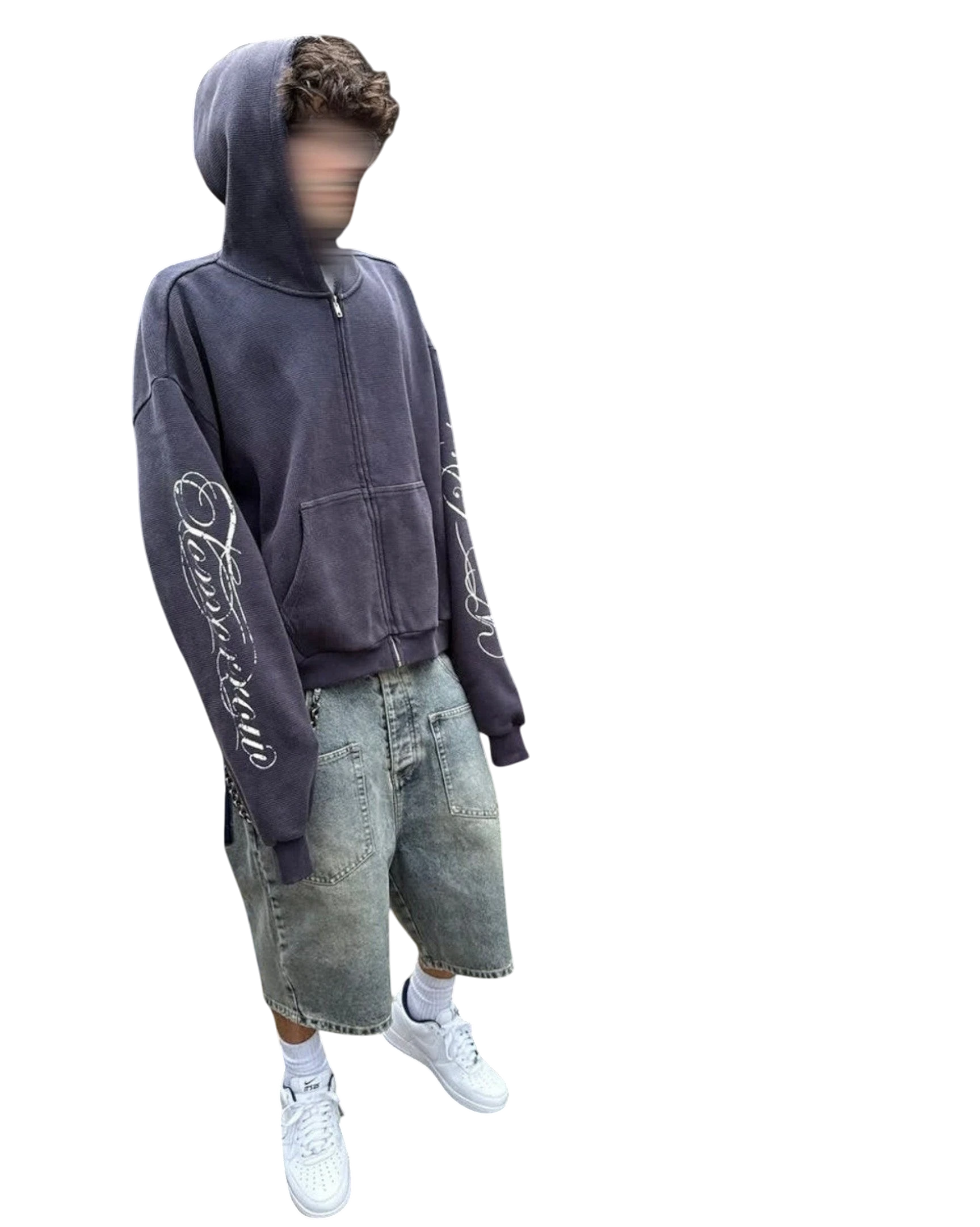 Vicious Waffle Hoodie in Oversized-Passform mit Distressed-Details und Cursive-Schriftzug auf den Ärmeln