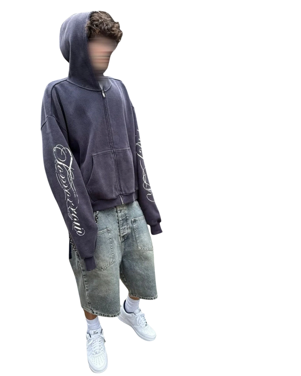 Vicious Waffle Hoodie in Oversized-Passform mit Distressed-Details und Cursive-Schriftzug auf den Ärmeln